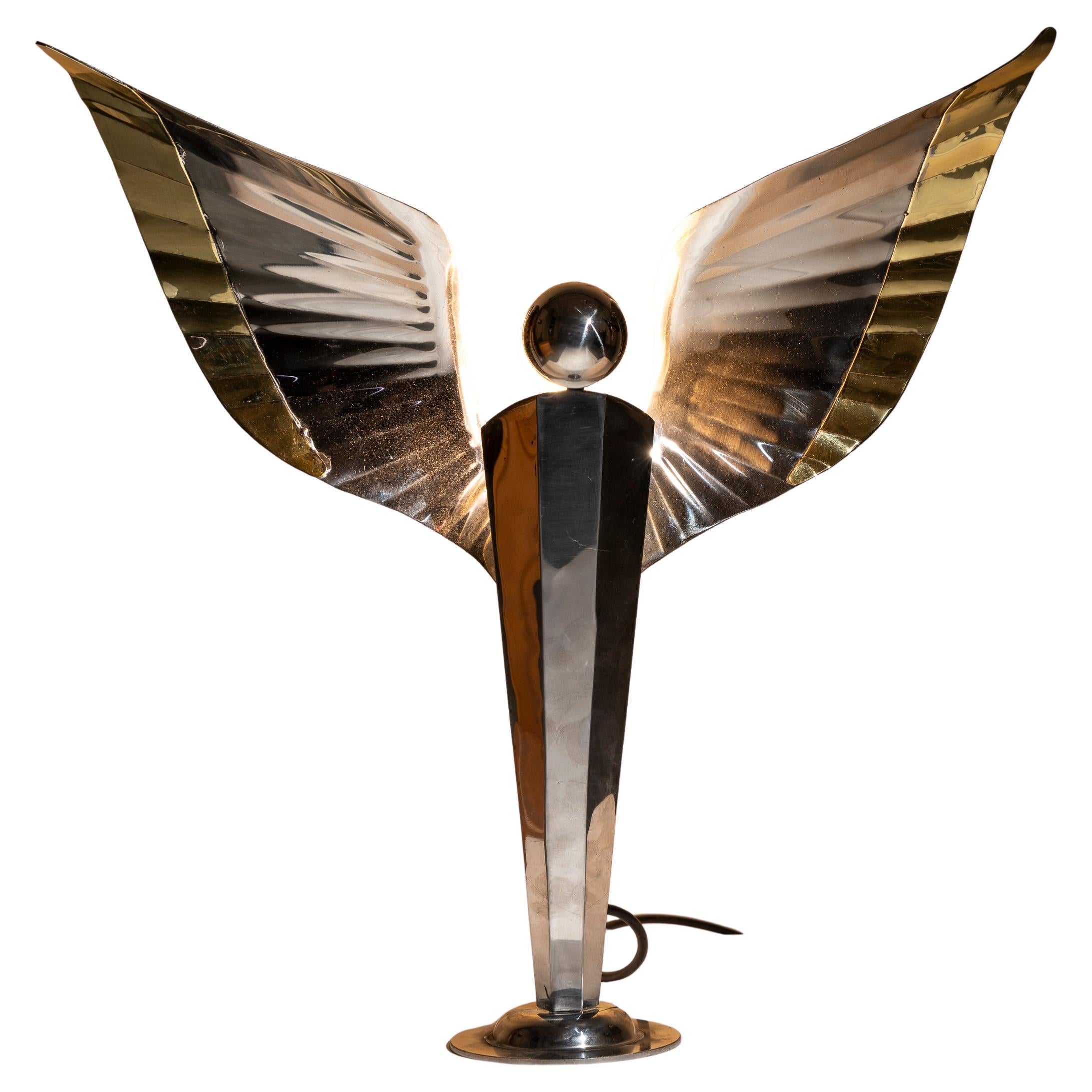 Table Angel By Sam Rush Von den 1930er Jahren inspirierte Tischleuchte aus Edelstahl und Messing