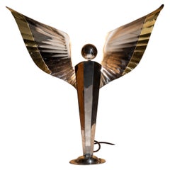Table Angel By Sam Rush Von den 1930er Jahren inspirierte Tischleuchte aus Edelstahl und Messing