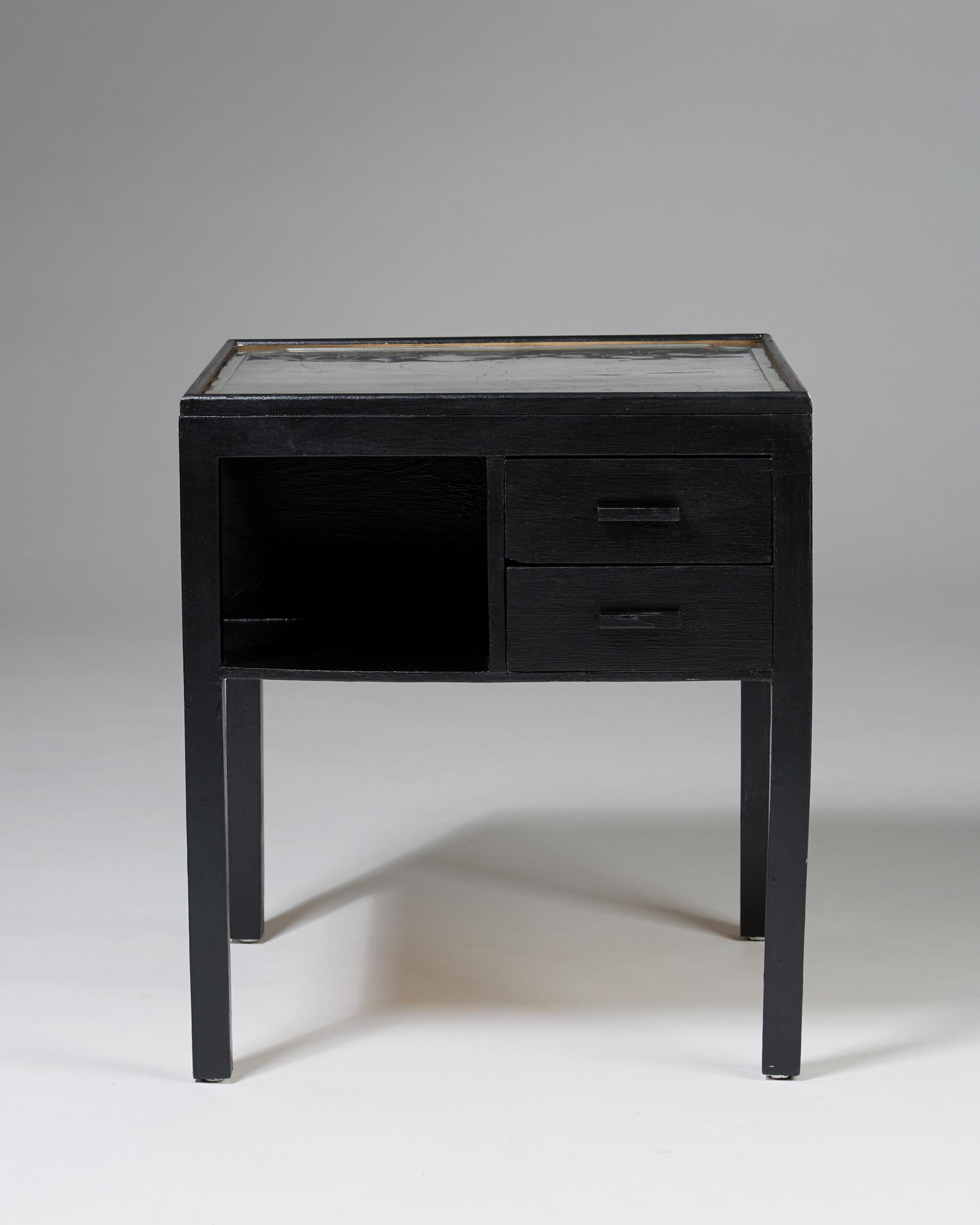 Nordiska Kompaniet Table - 1930s Swedish Modern, Black Finish with Drawers (en anglais) Excellent état - En vente à Stockholm, SE