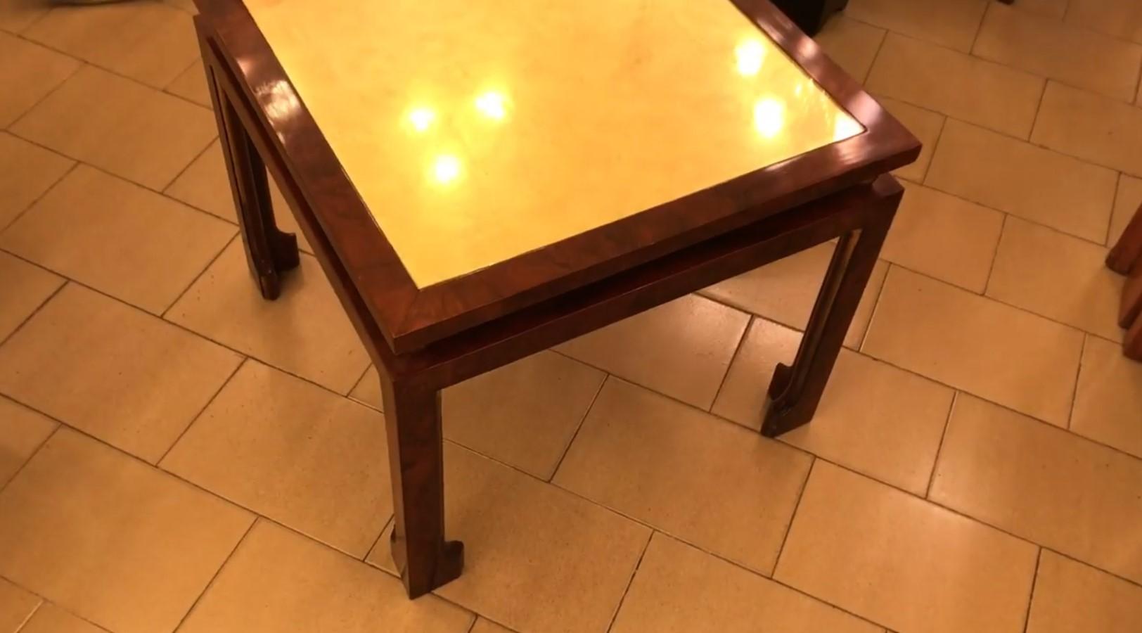 Tisch im Art déco-Stil, Frankreich, 1920, Materialien, Holz, Glas und Blattgold (Französisch) im Angebot