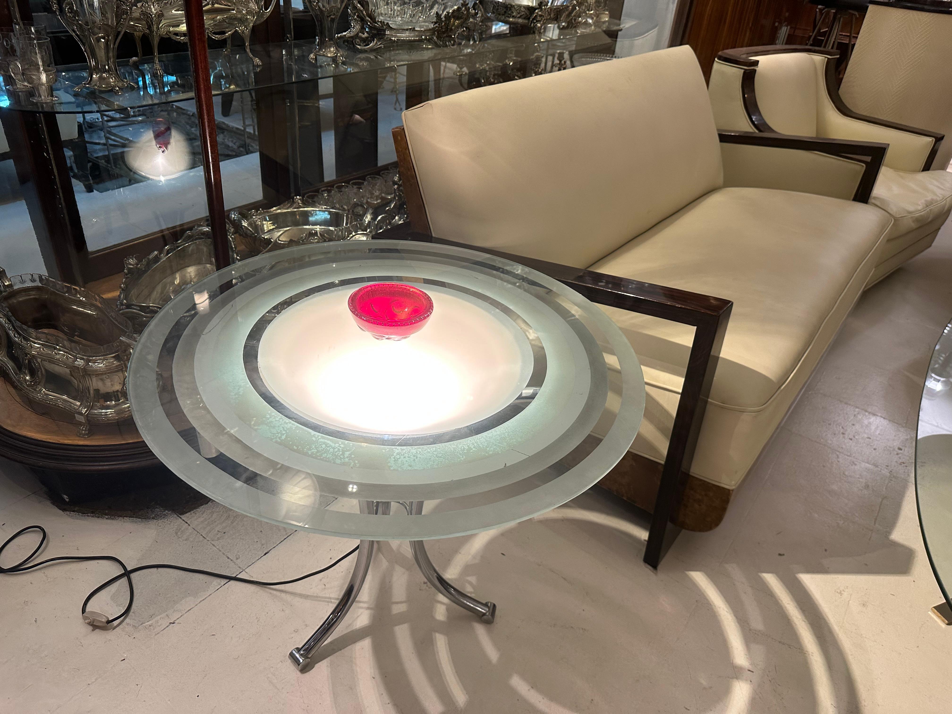 Mesa Art Déco de cristal y cromo, 1920, Francia en venta 2