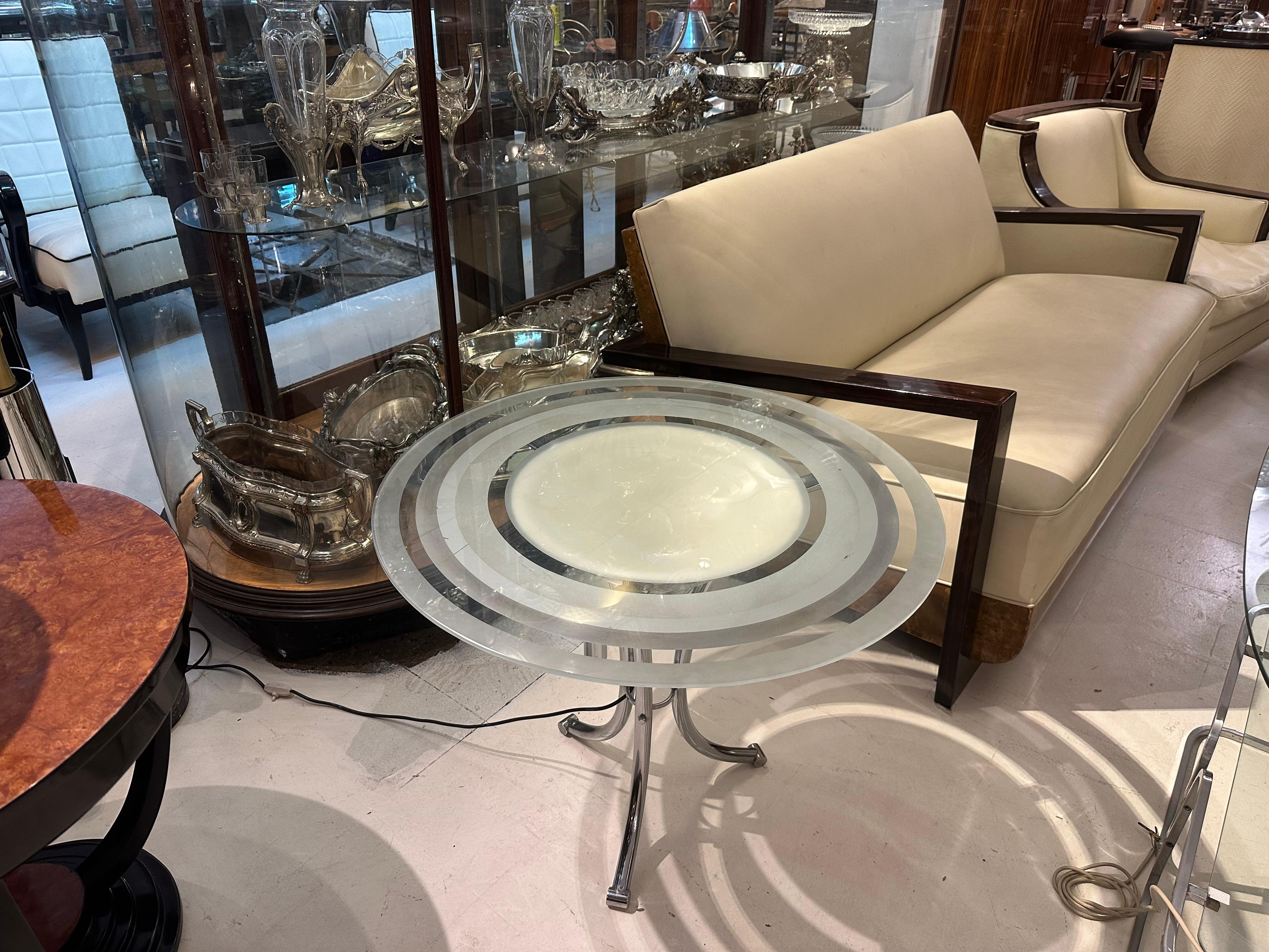 Mesa Art Déco de cristal y cromo, 1920, Francia en venta 4