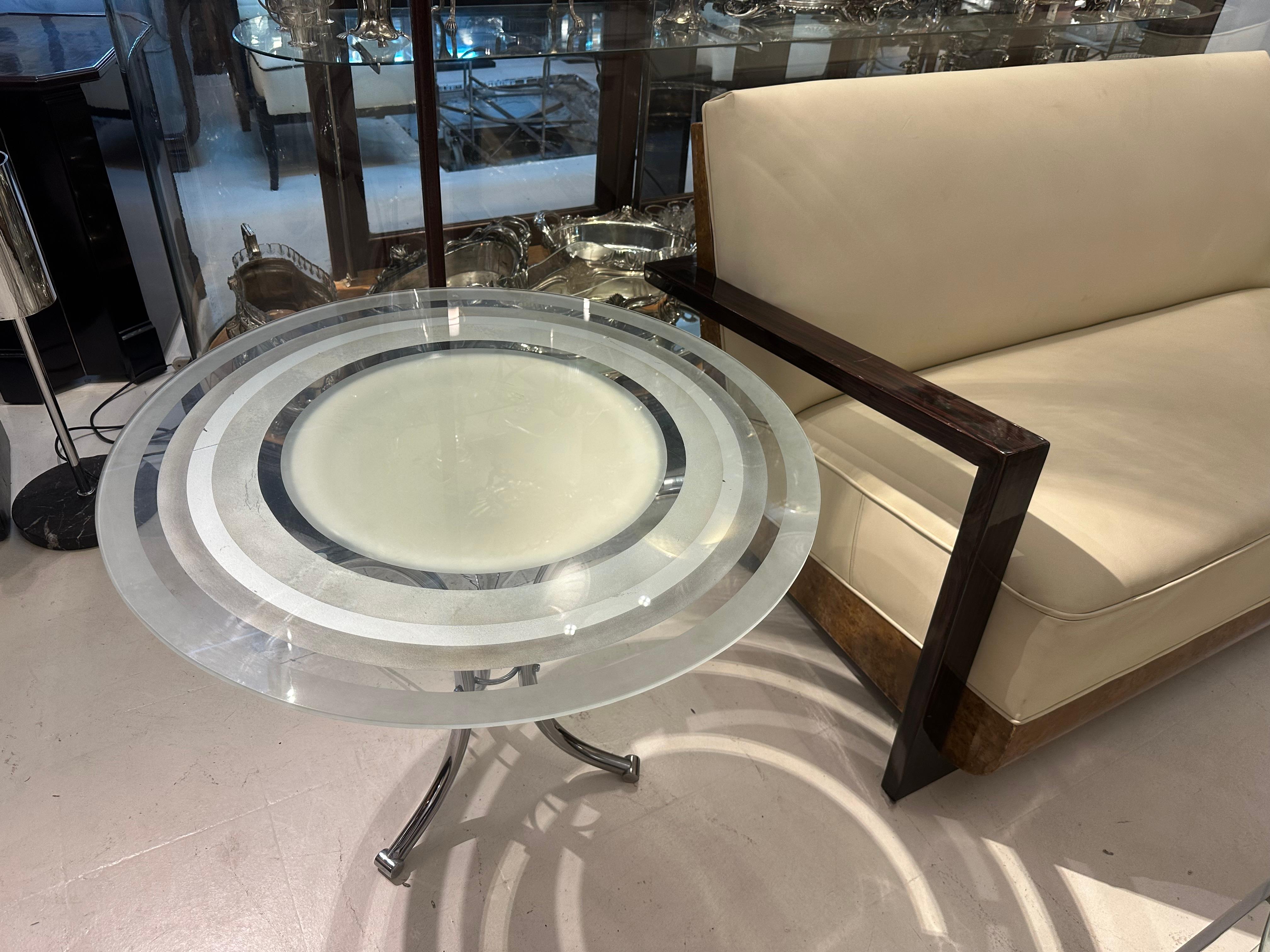 Mesa Art Déco de cristal y cromo, 1920, Francia en venta 5