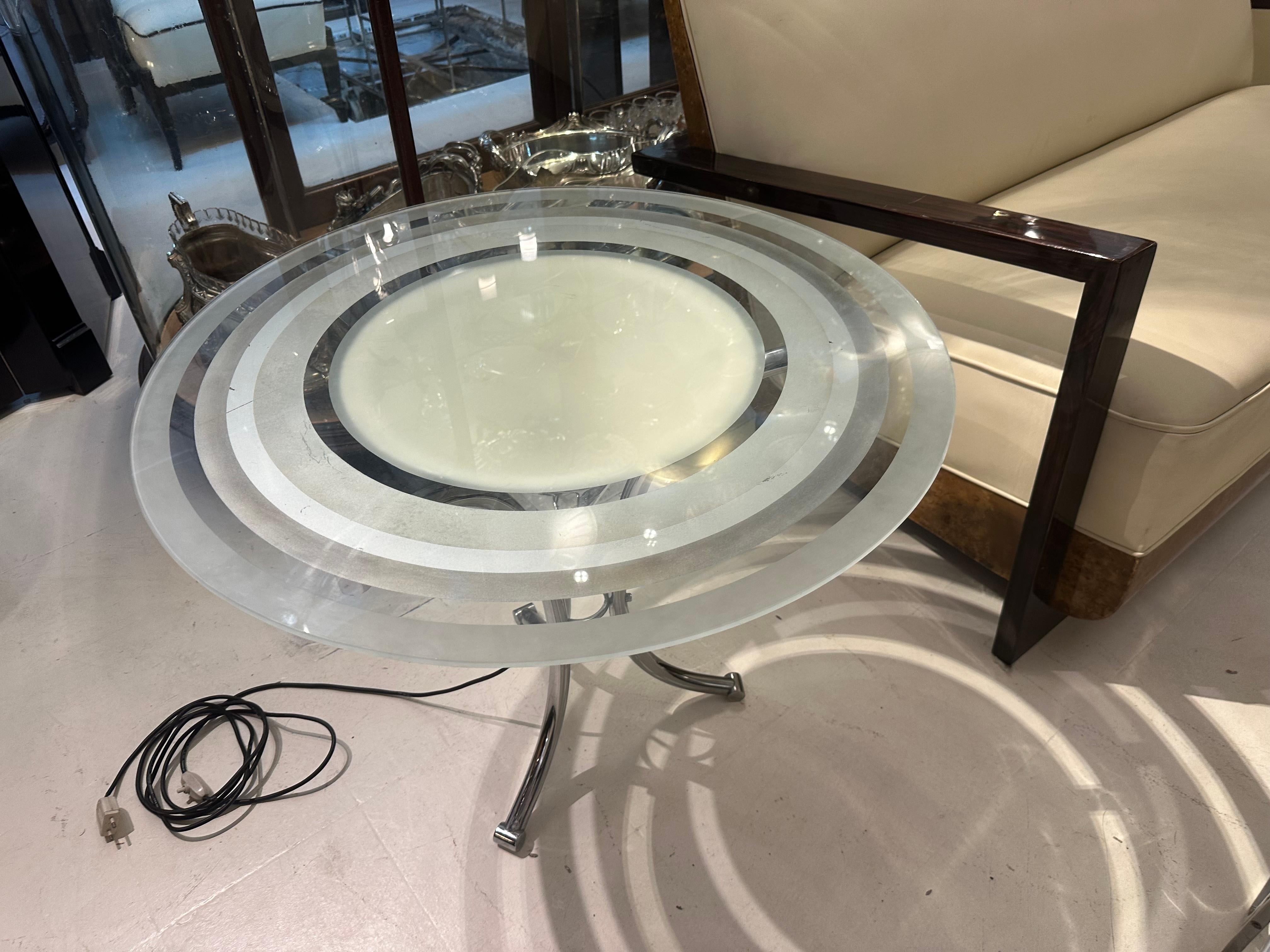 Mesa Art Déco de cristal y cromo, 1920, Francia en venta 6