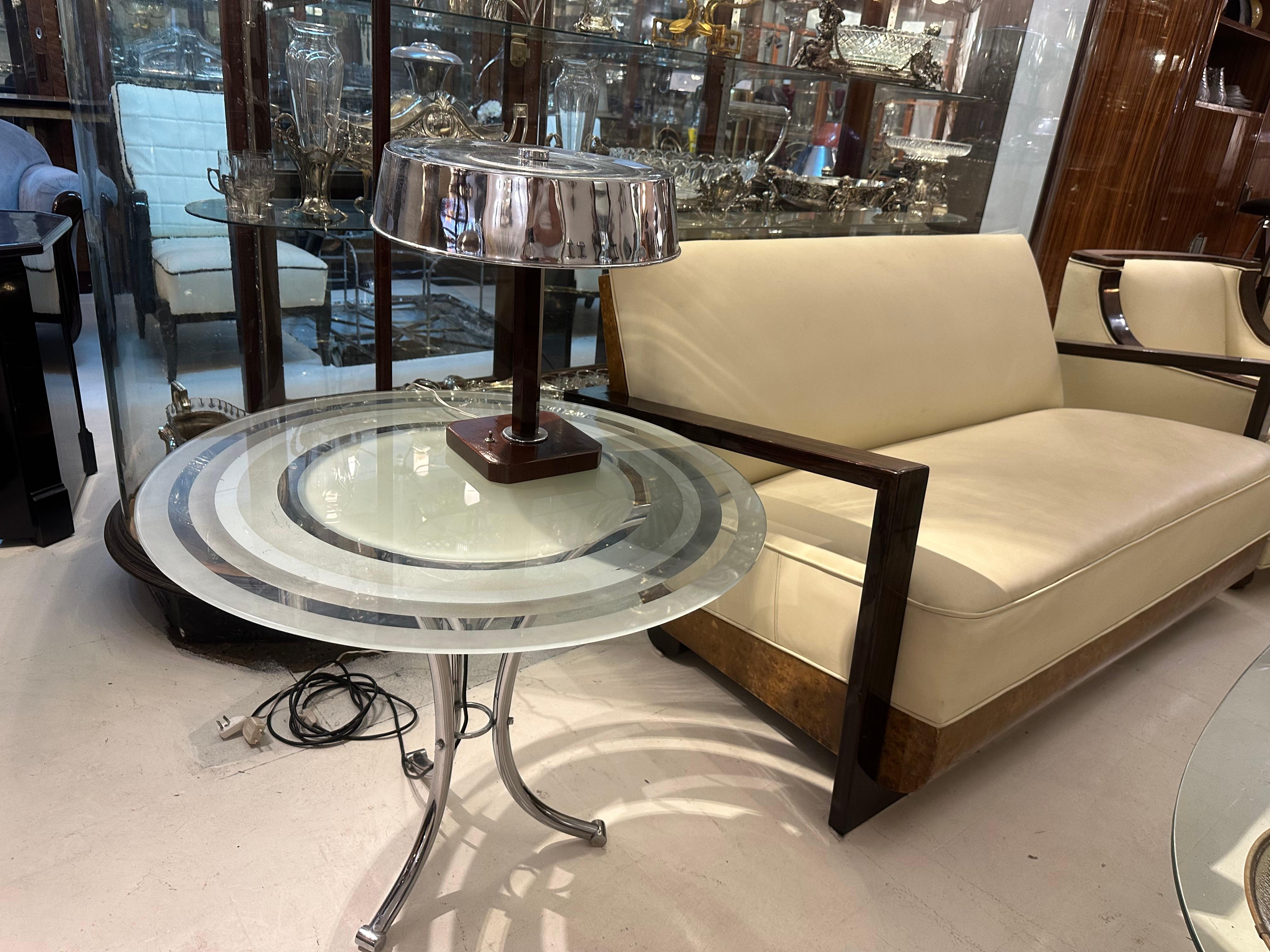 Mesa Art Déco de cristal y cromo, 1920, Francia en venta 7