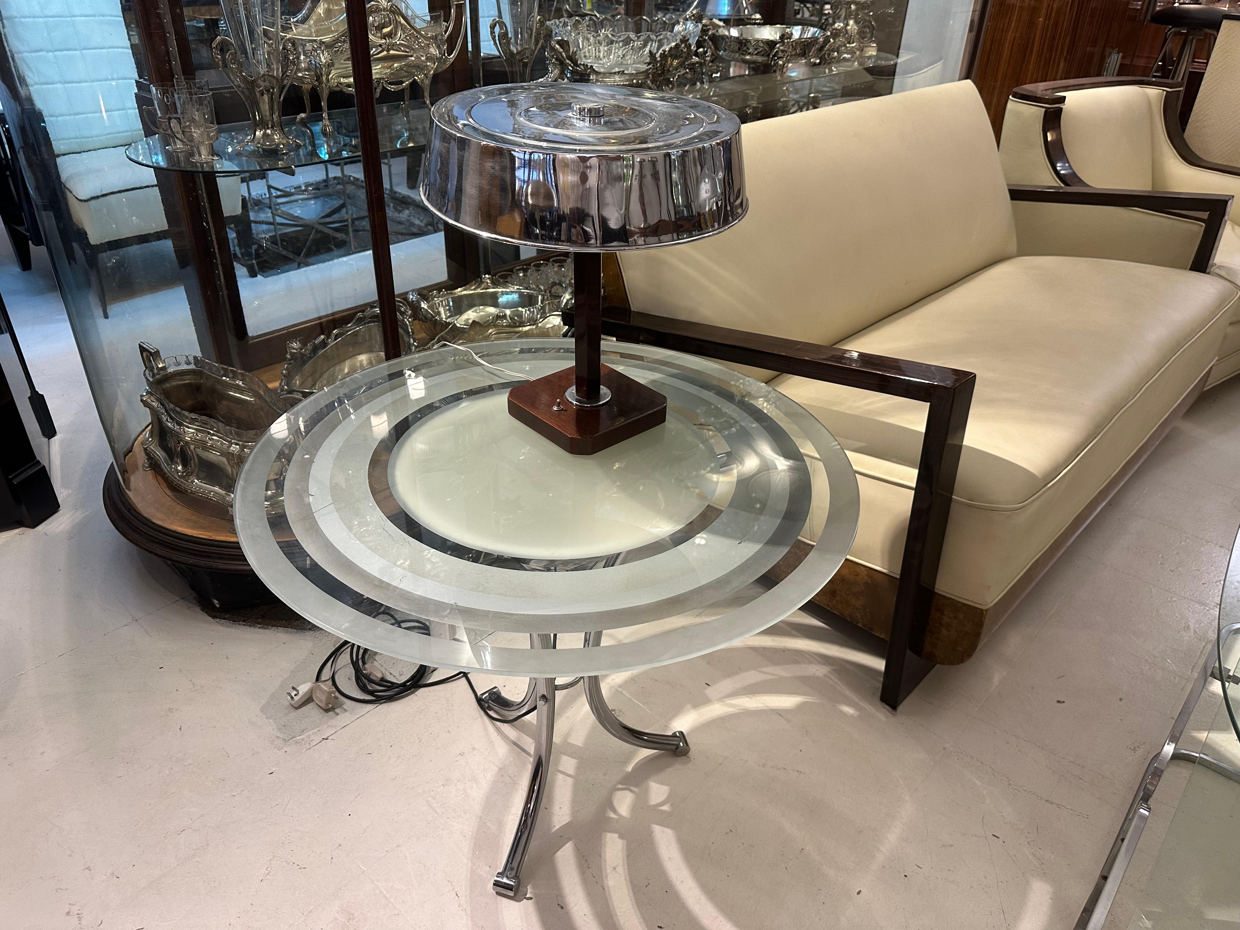 Mesa Art Déco de cristal y cromo, 1920, Francia Art Decó en venta