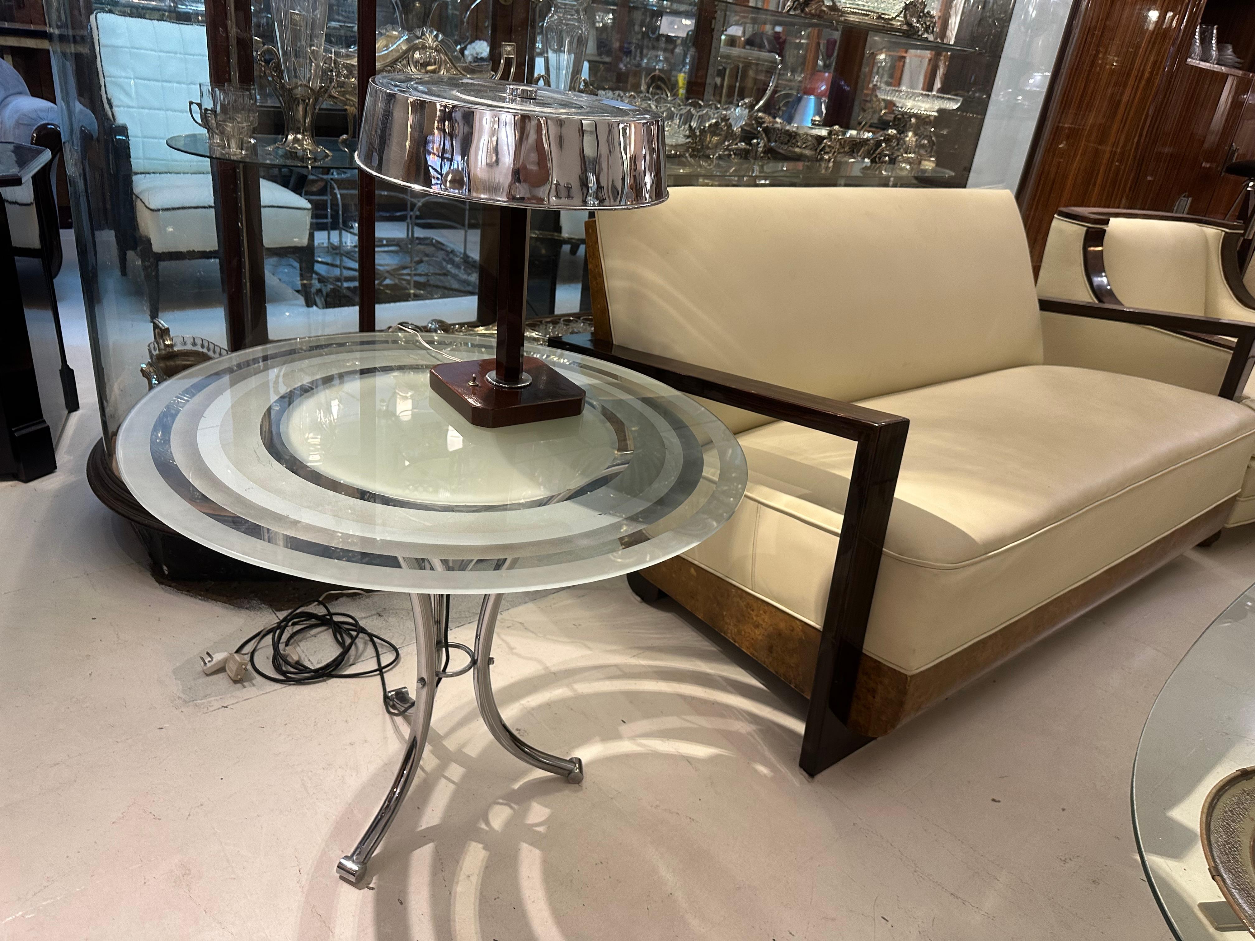 Mesa Art Déco de cristal y cromo, 1920, Francia Francés en venta