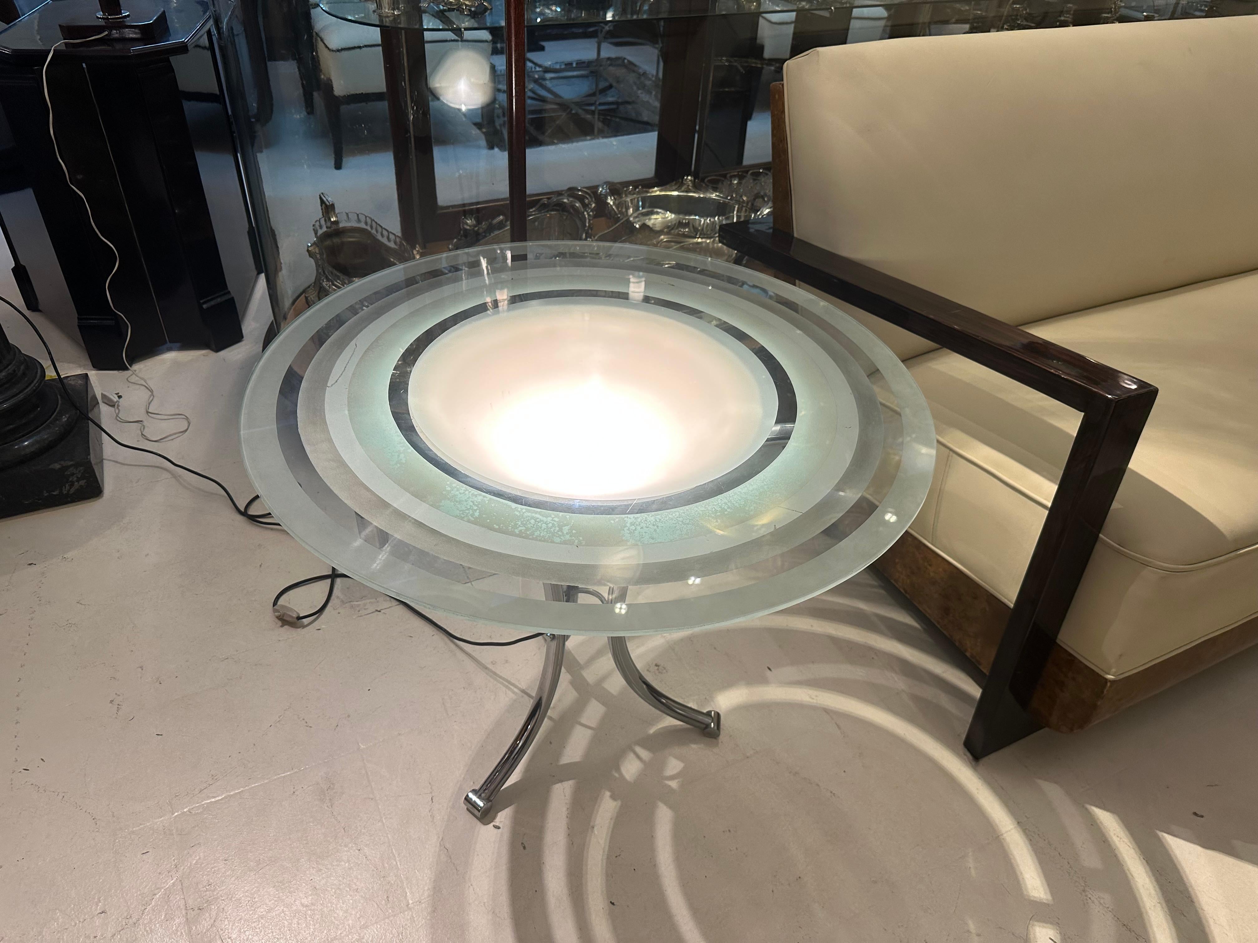Mesa Art Déco de cristal y cromo, 1920, Francia Cromo en venta