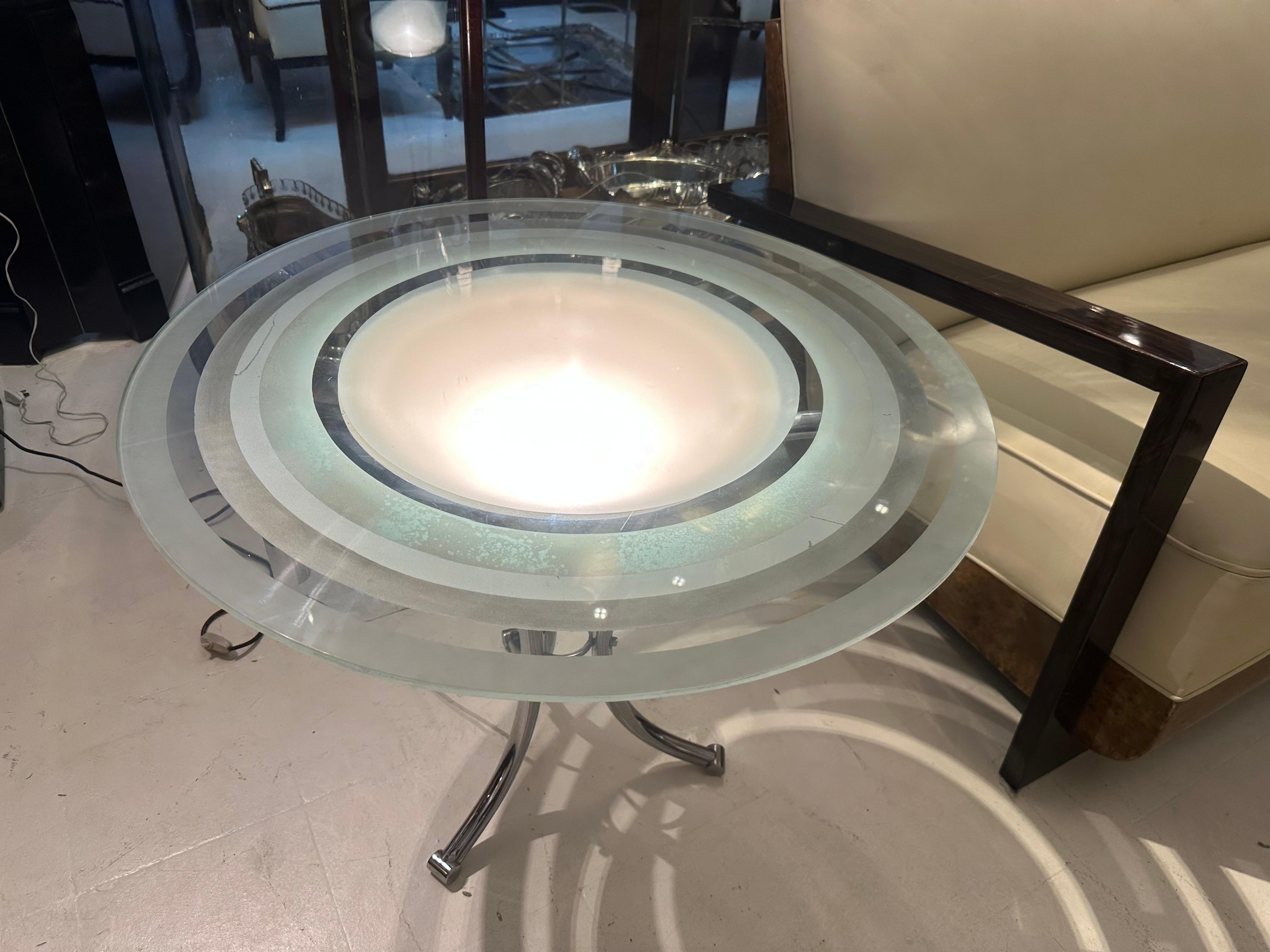 Mesa Art Déco de cristal y cromo, 1920, Francia en venta 1