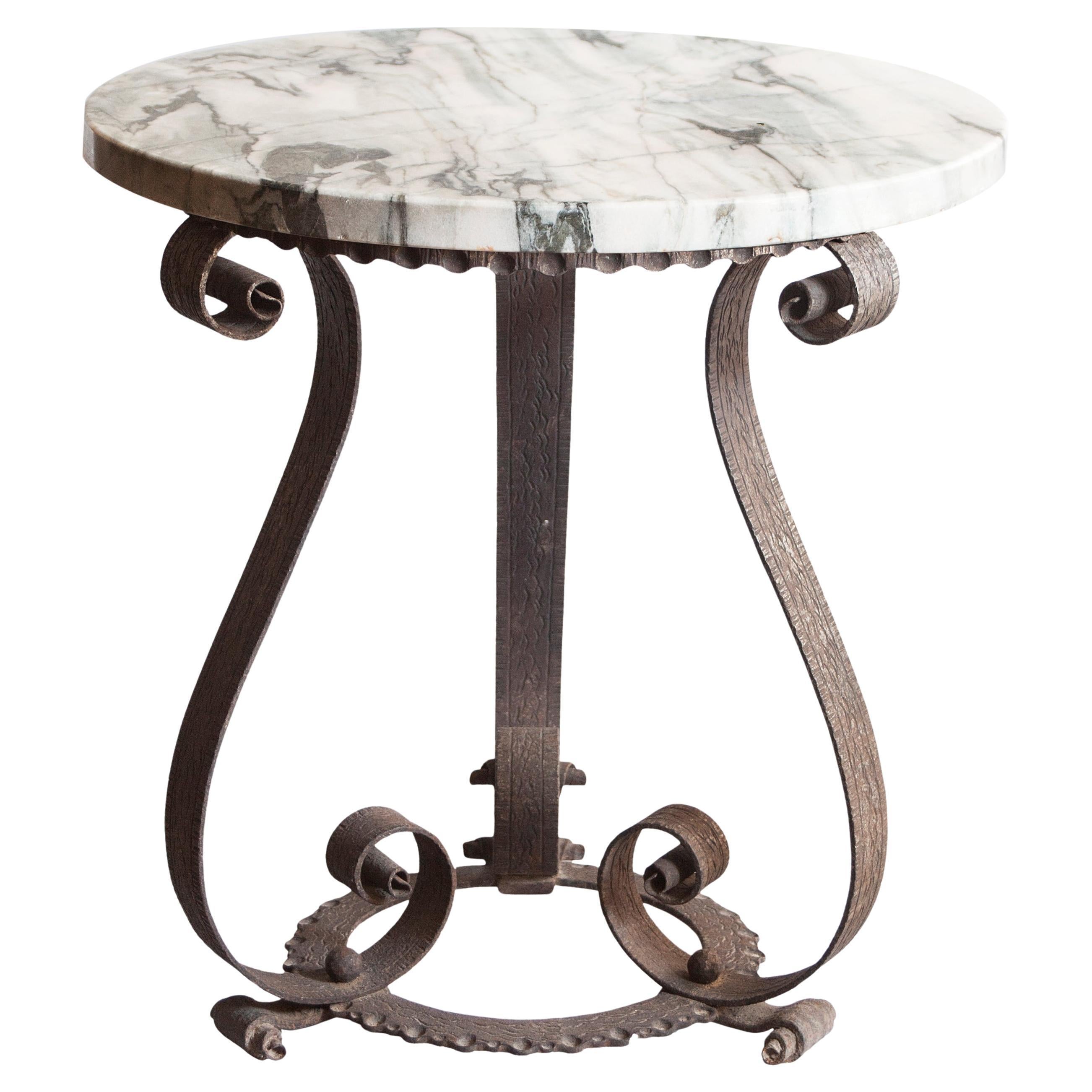 Table Art Déco en marbre et fer, 1930, France