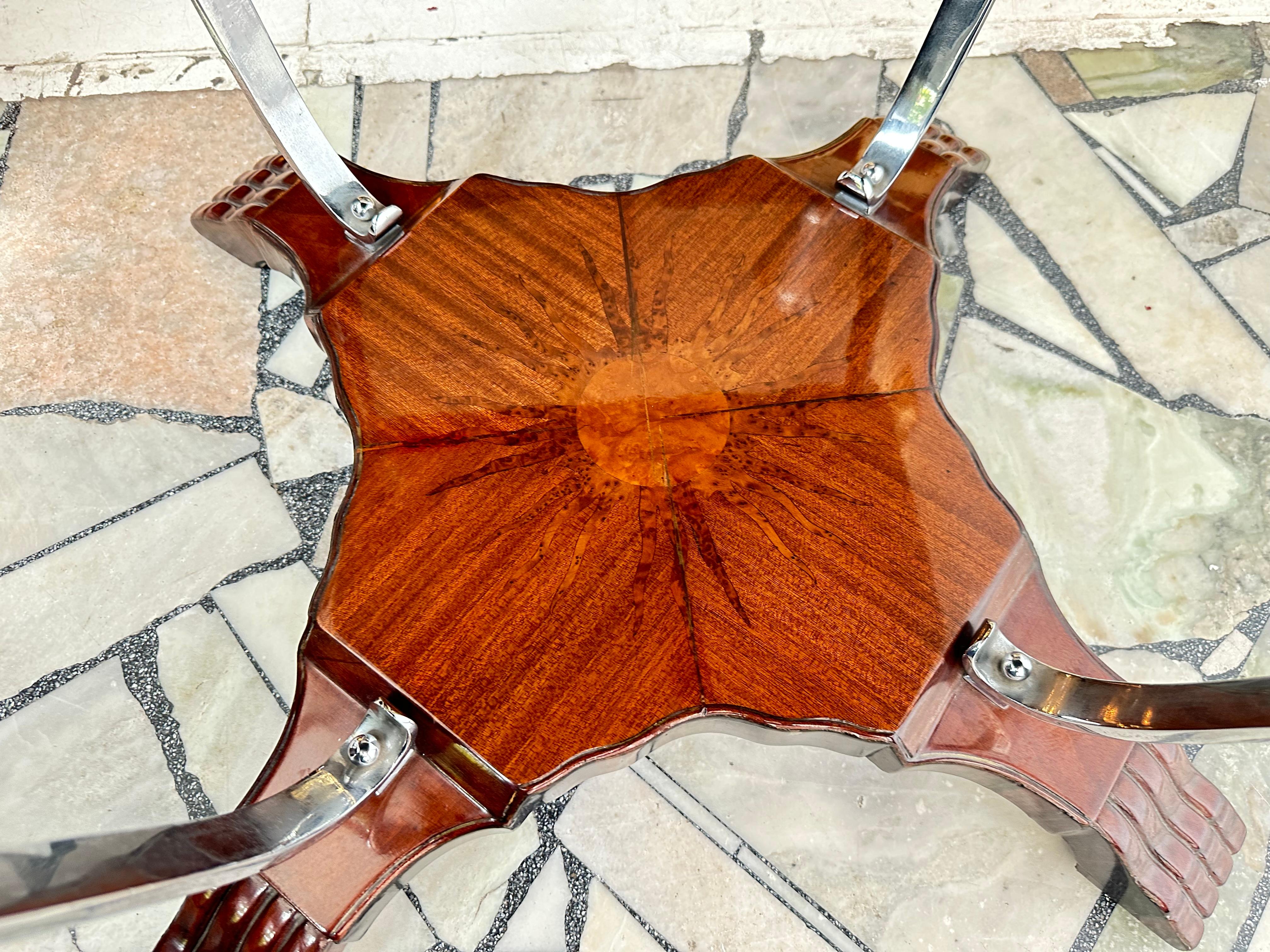 Table Art déco en bois et bronze chromé, 1920, France en vente 8