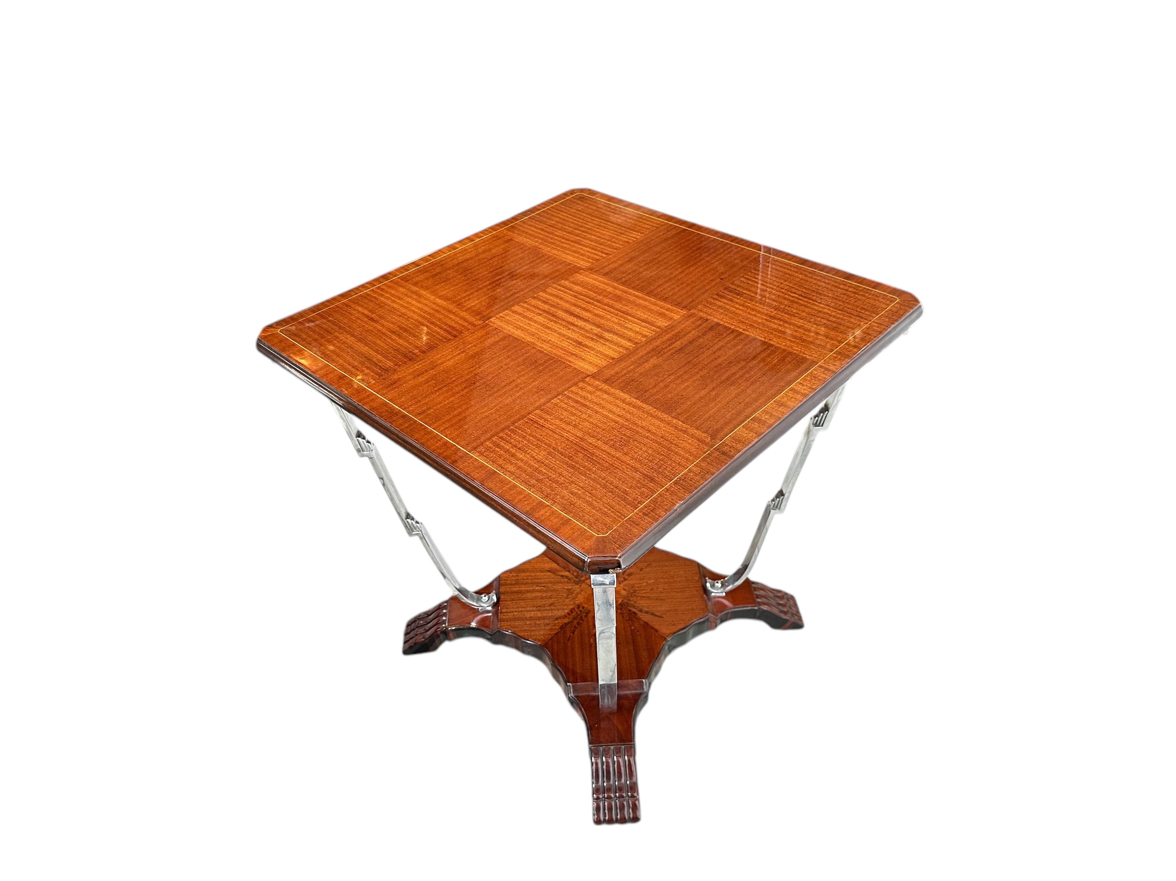 Table Art déco en bois et bronze chromé, 1920, France en vente 10