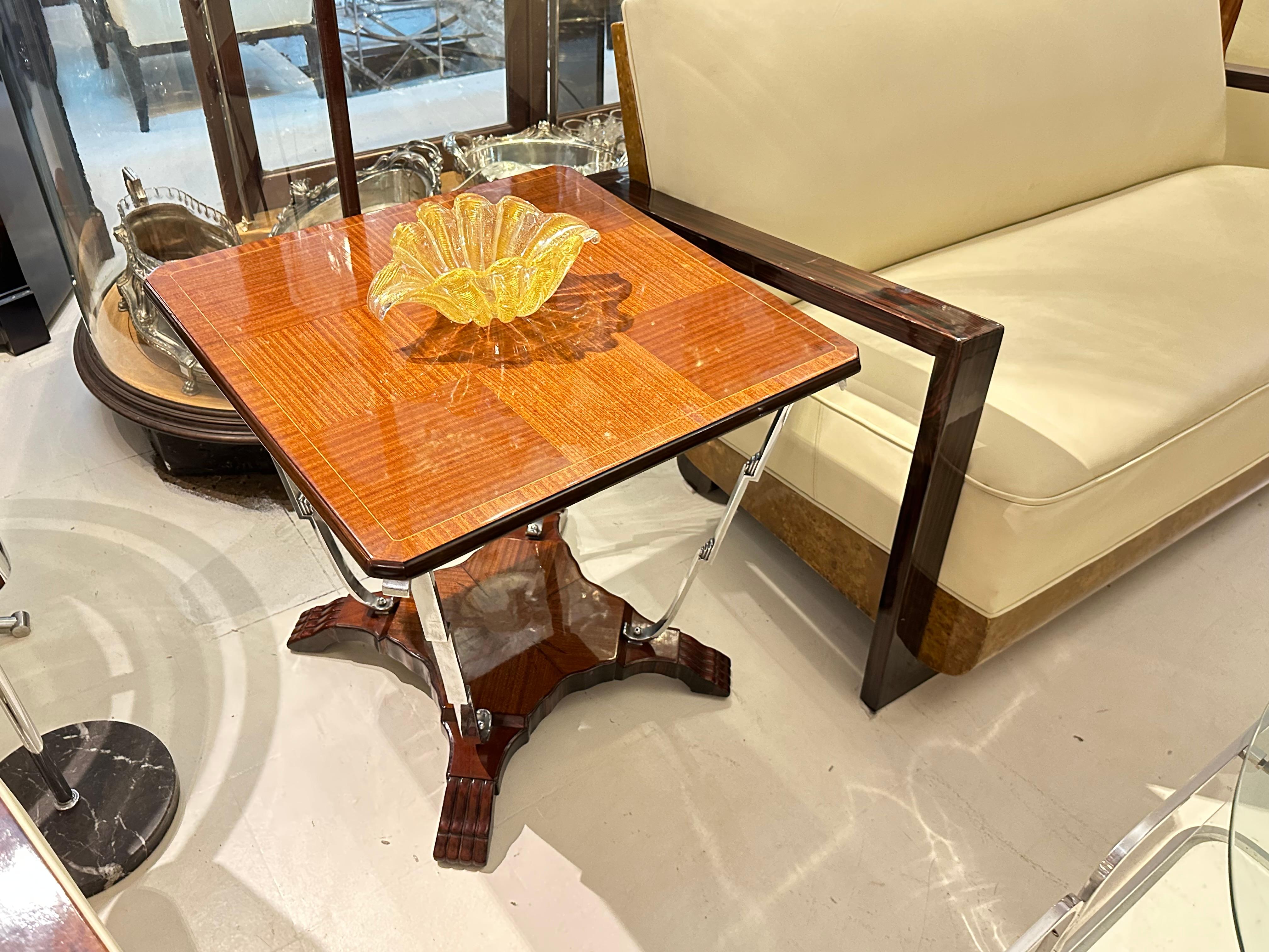 Table Art déco en bois et bronze chromé, 1920, France en vente 11