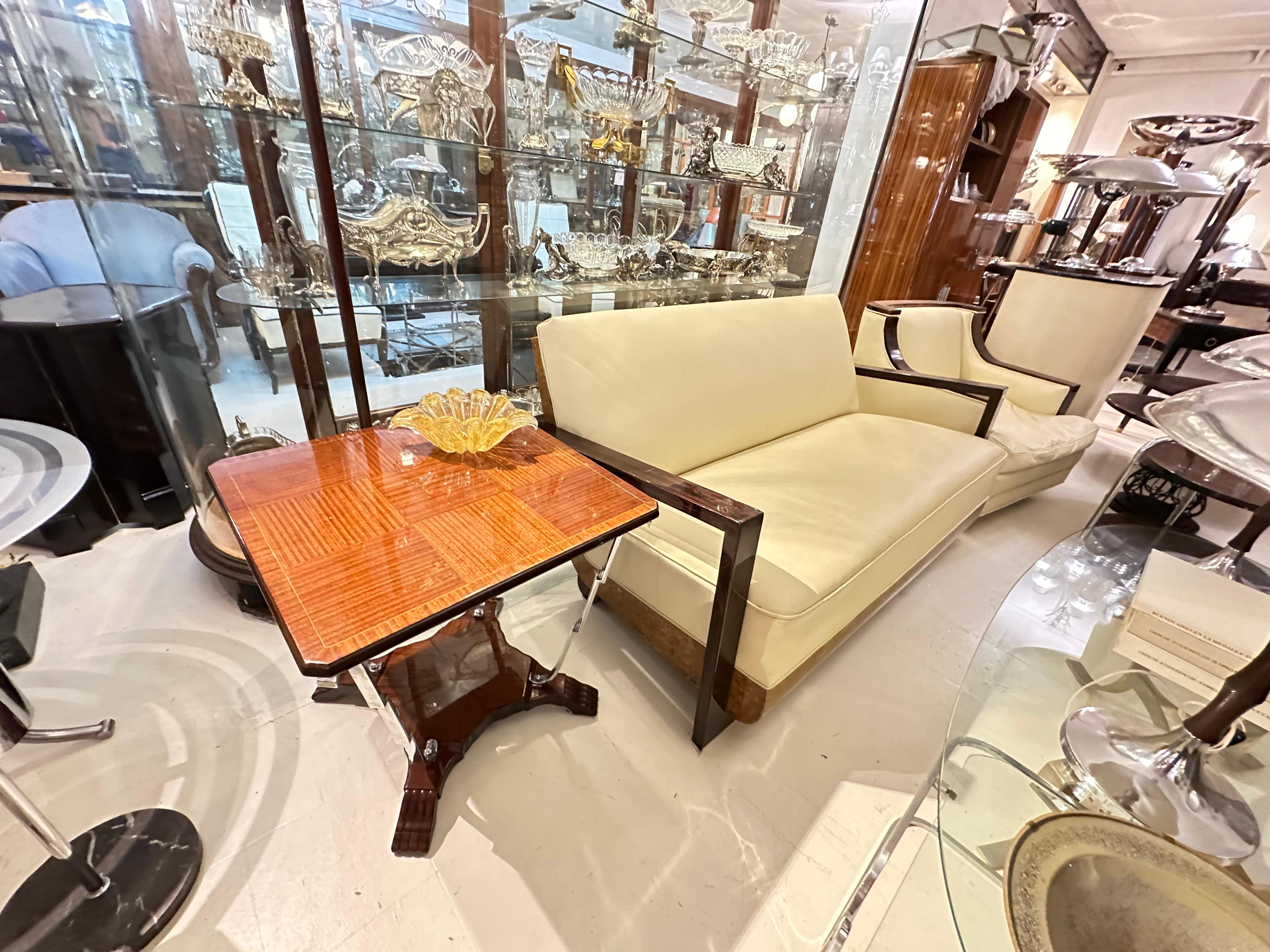 Table Art déco en bois et bronze chromé, 1920, France en vente 12