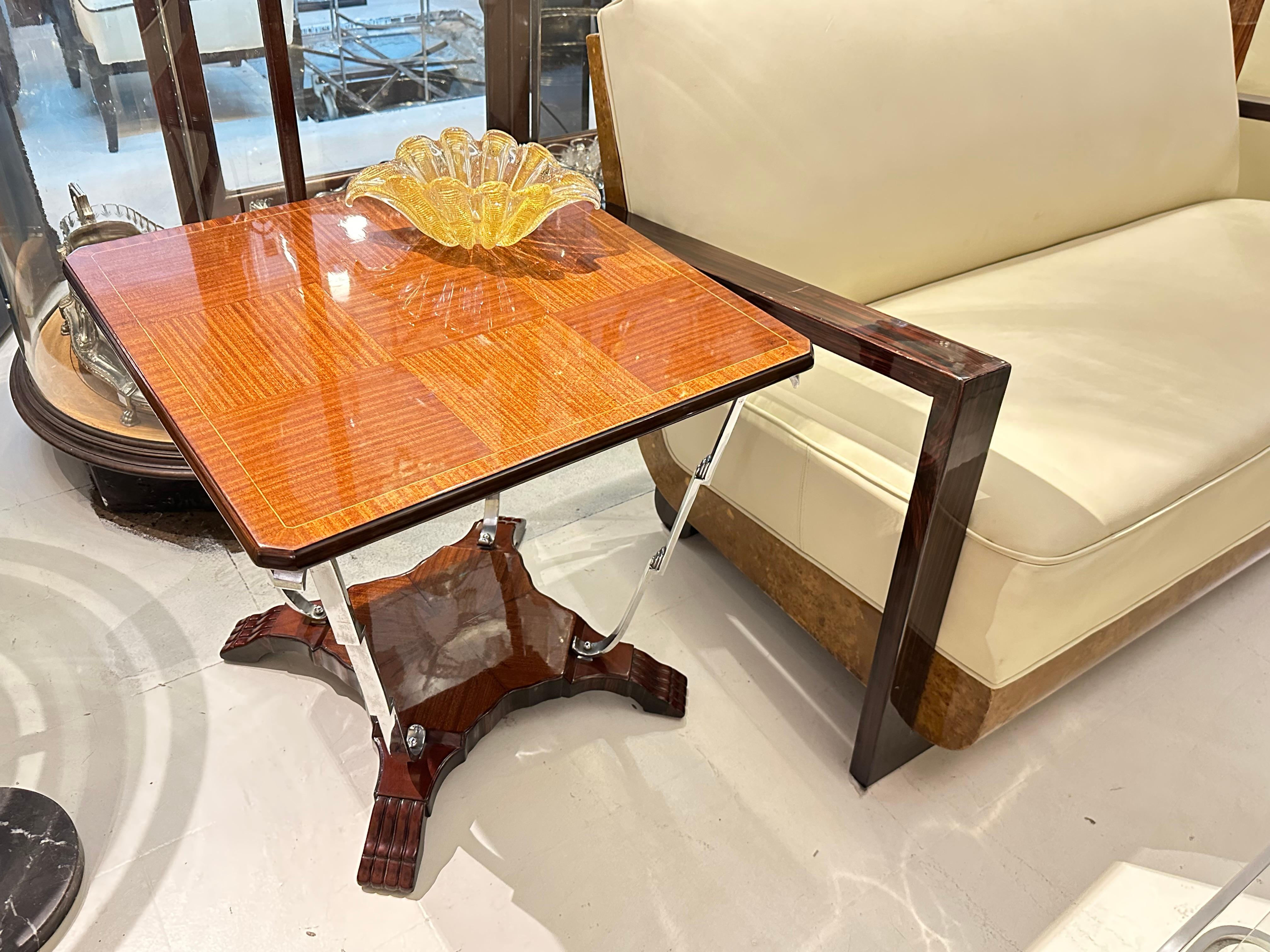 Table Art déco en bois et bronze chromé, 1920, France en vente 13