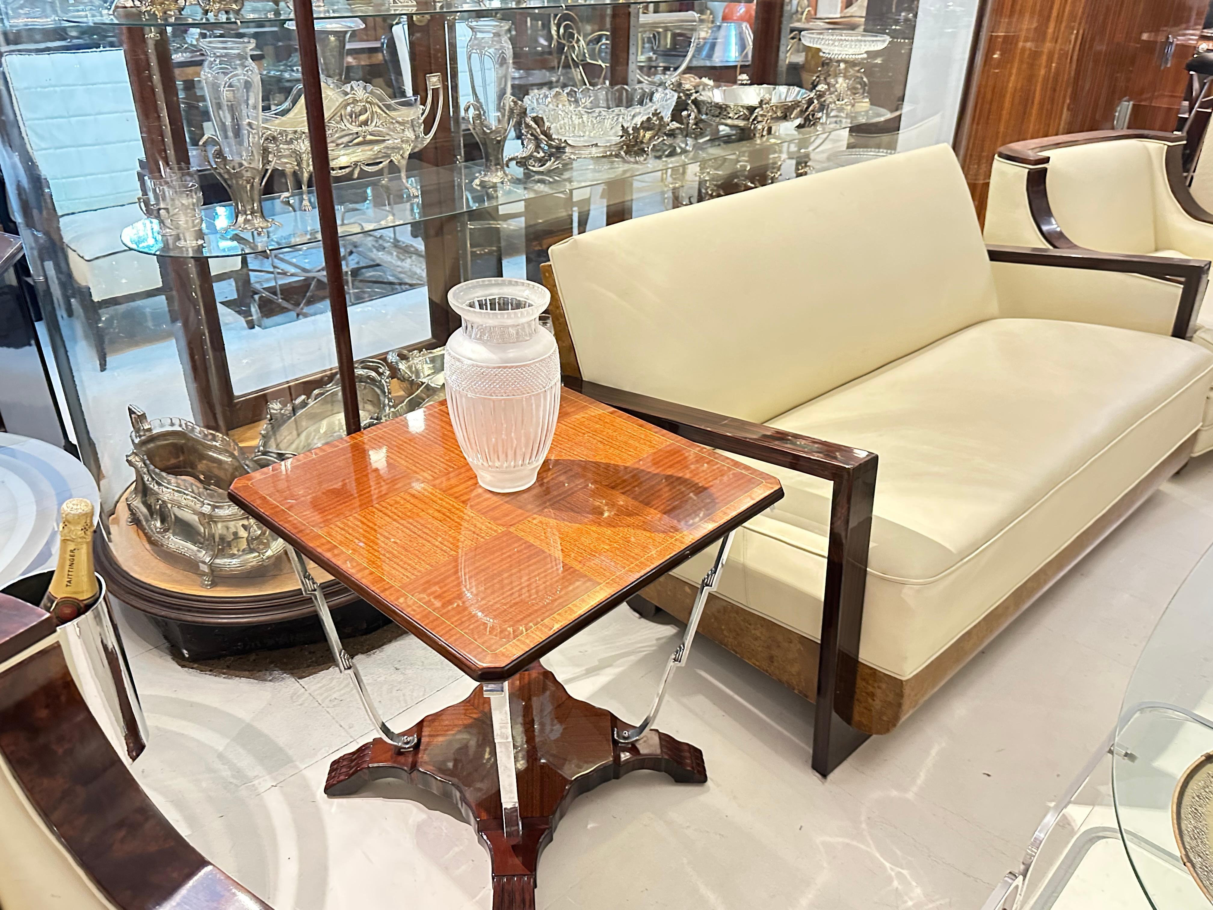 Table Art déco en bois et bronze chromé, 1920, France en vente 14