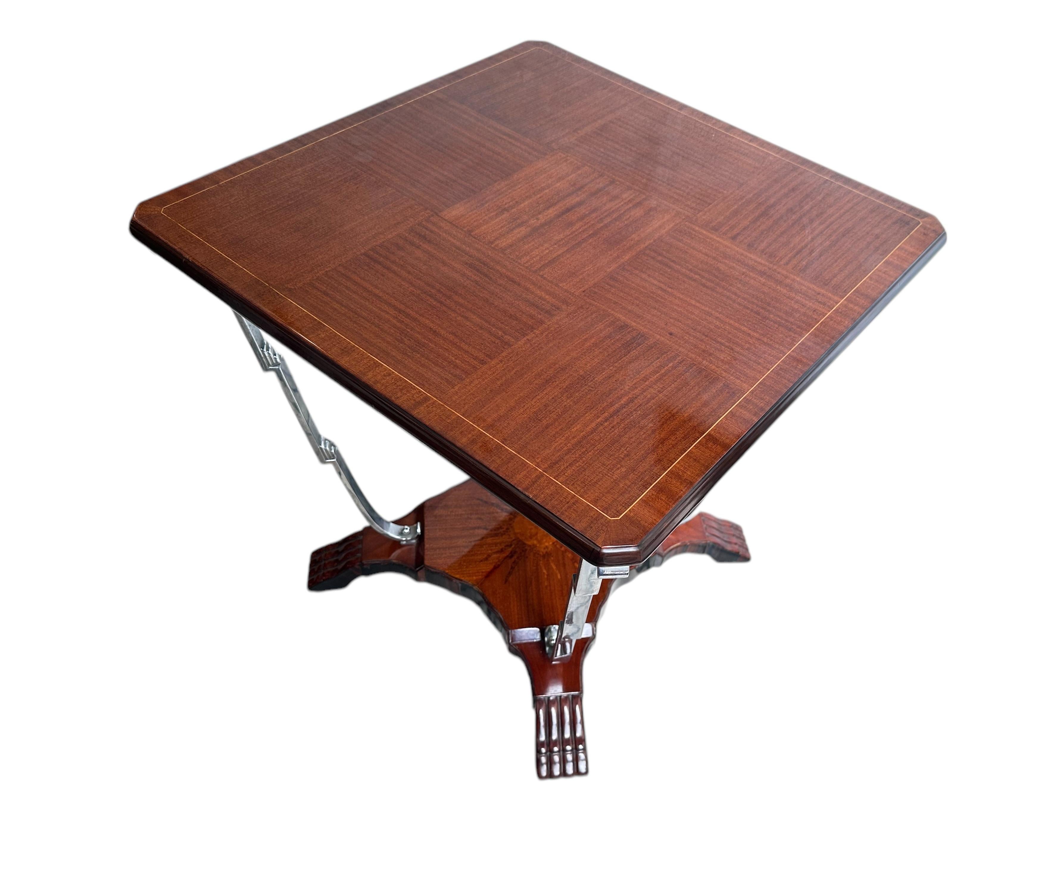 Table Art déco en bois et bronze chromé, 1920, France en vente 2
