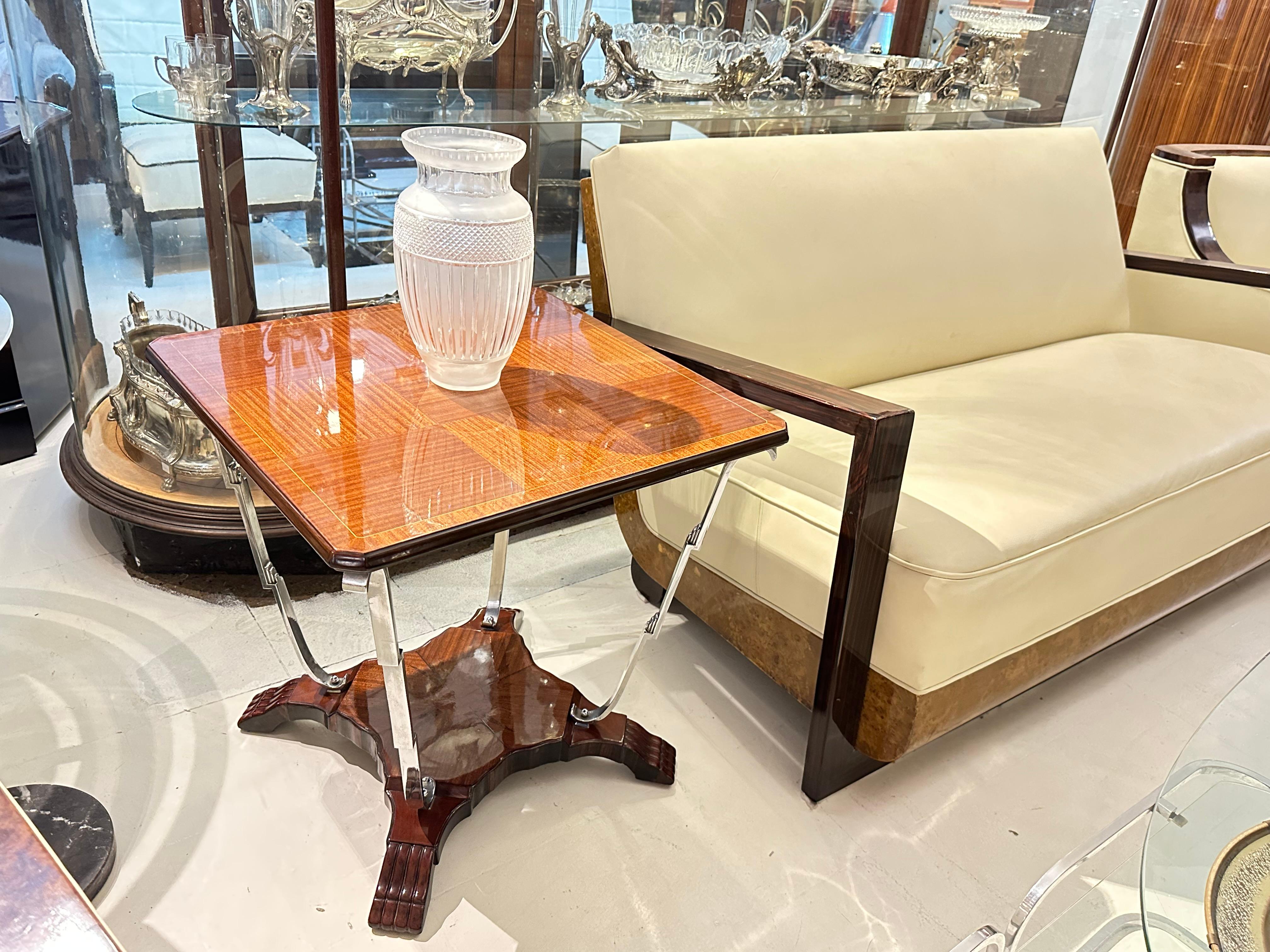 Table Art déco en bois et bronze chromé, 1920, France en vente 3