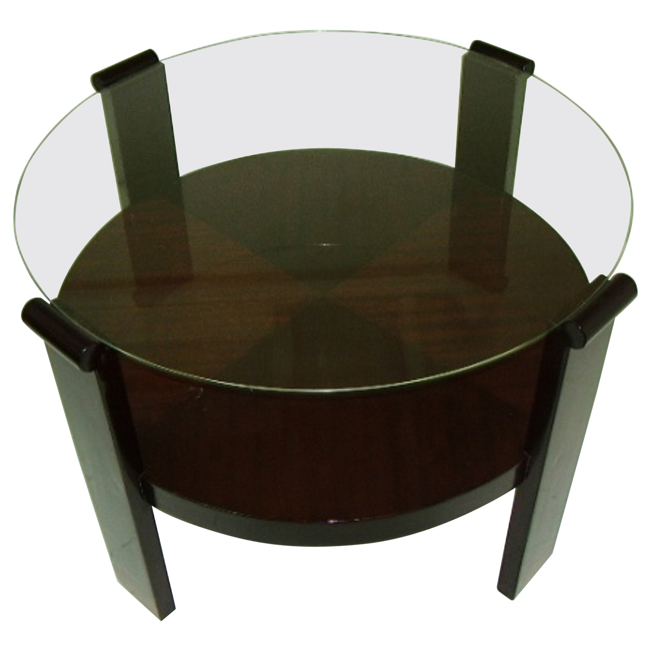 Table Art Déco en bois et verre, France, 1920