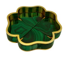 Table Ashtray Four-Leaf Clover Malachite Stone and Sterling Silver Salimbeni