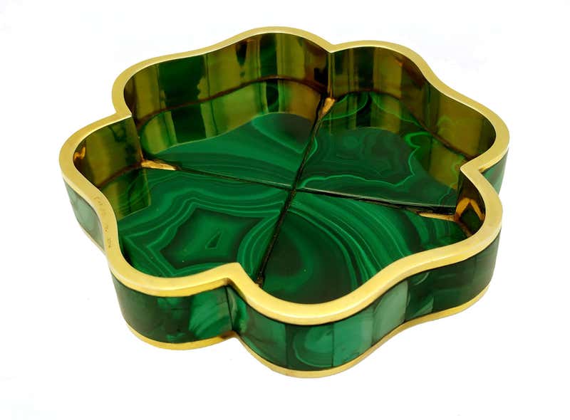 Table Box Four-Leaf Clover Malachite Stone and Sterling Silver ...