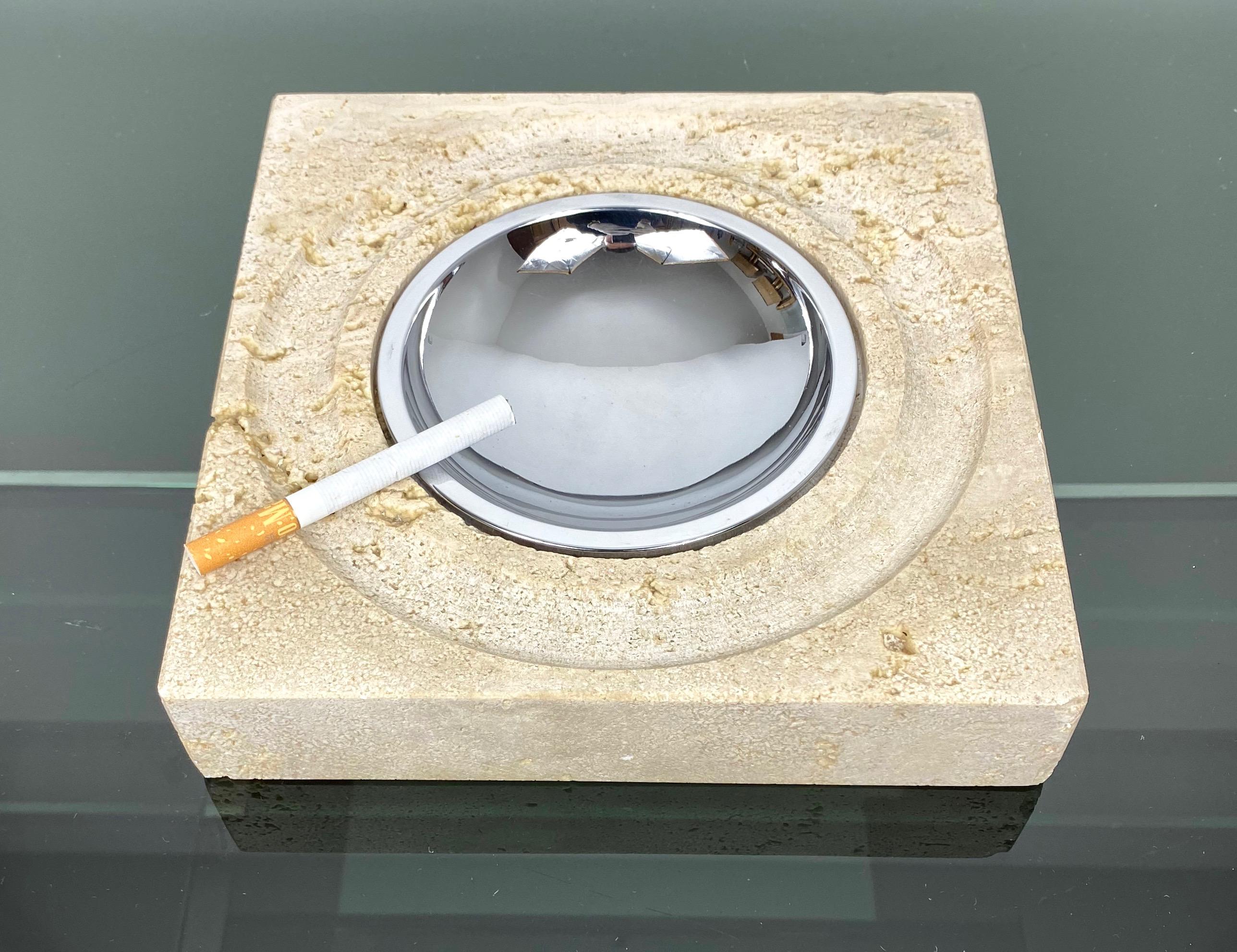 Mid-Century Modern Table Ashtray Vide-Poche Travertine Marble Fratelli Mannelli, Italy, 1970s For Sale