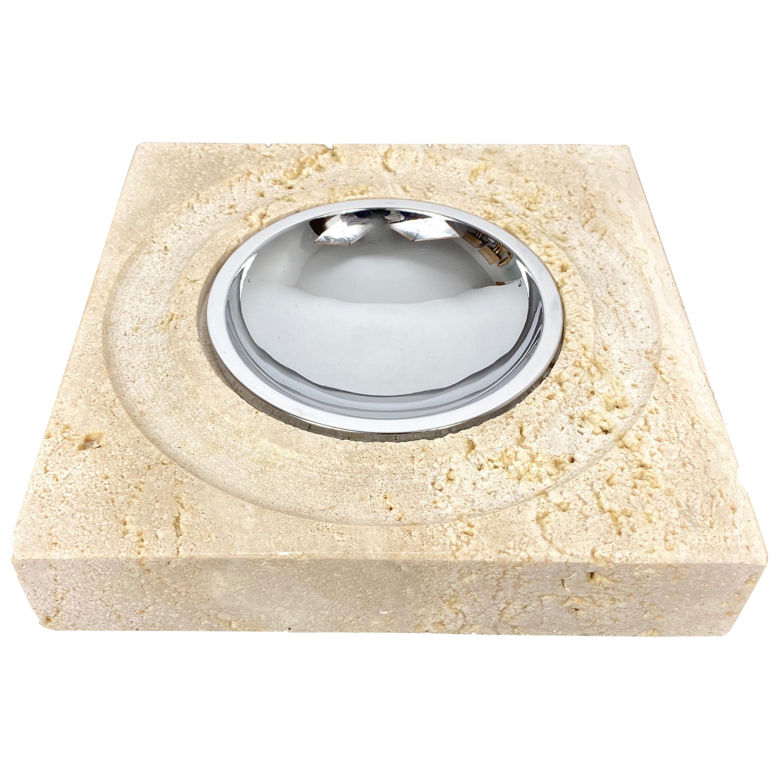 Table Ashtray Vide-Poche Travertine Marble Fratelli Mannelli, Italy, 1970s For Sale