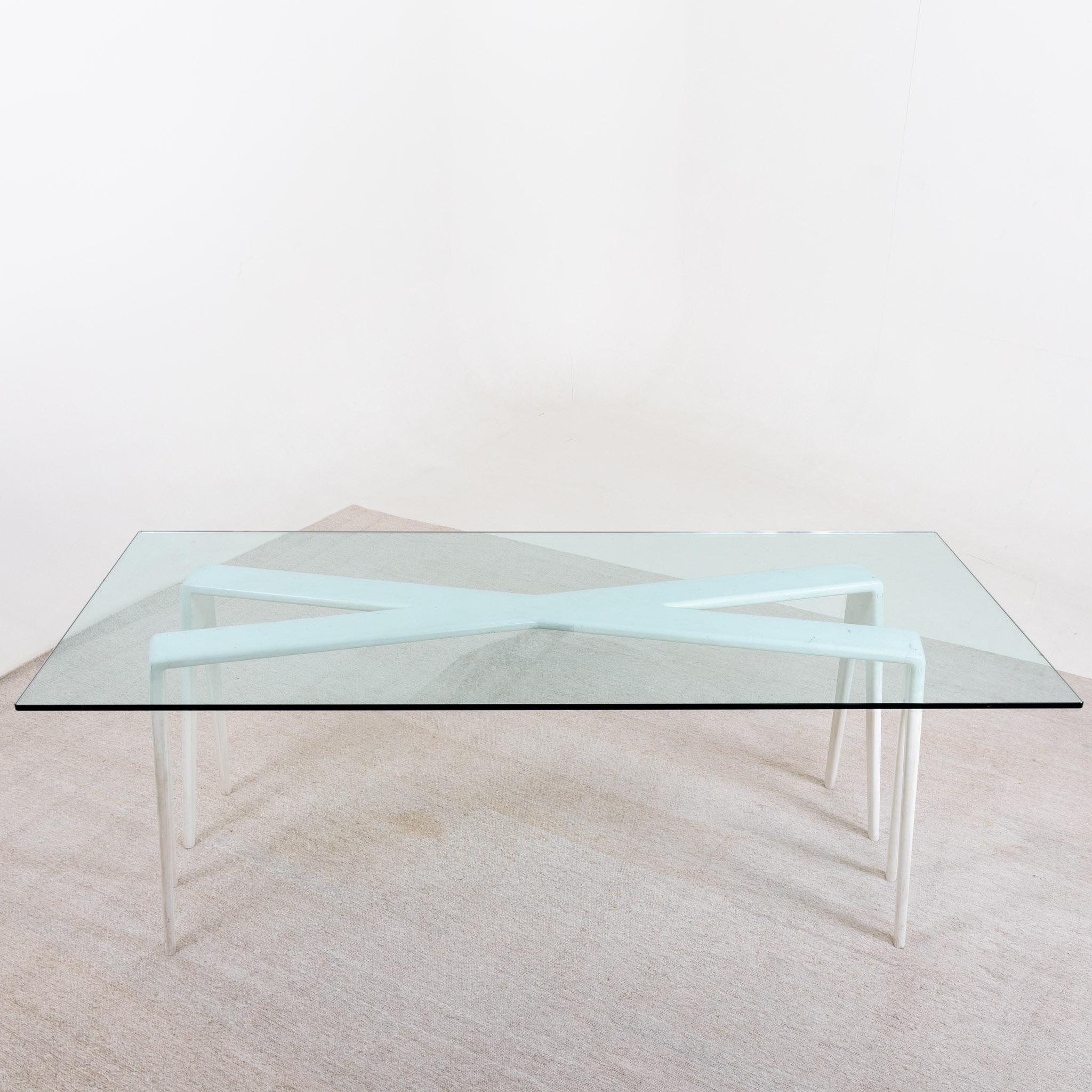 Modern White Dining Table with Glass Top, Le Opere E i Giorni, Italy 20th Century For Sale