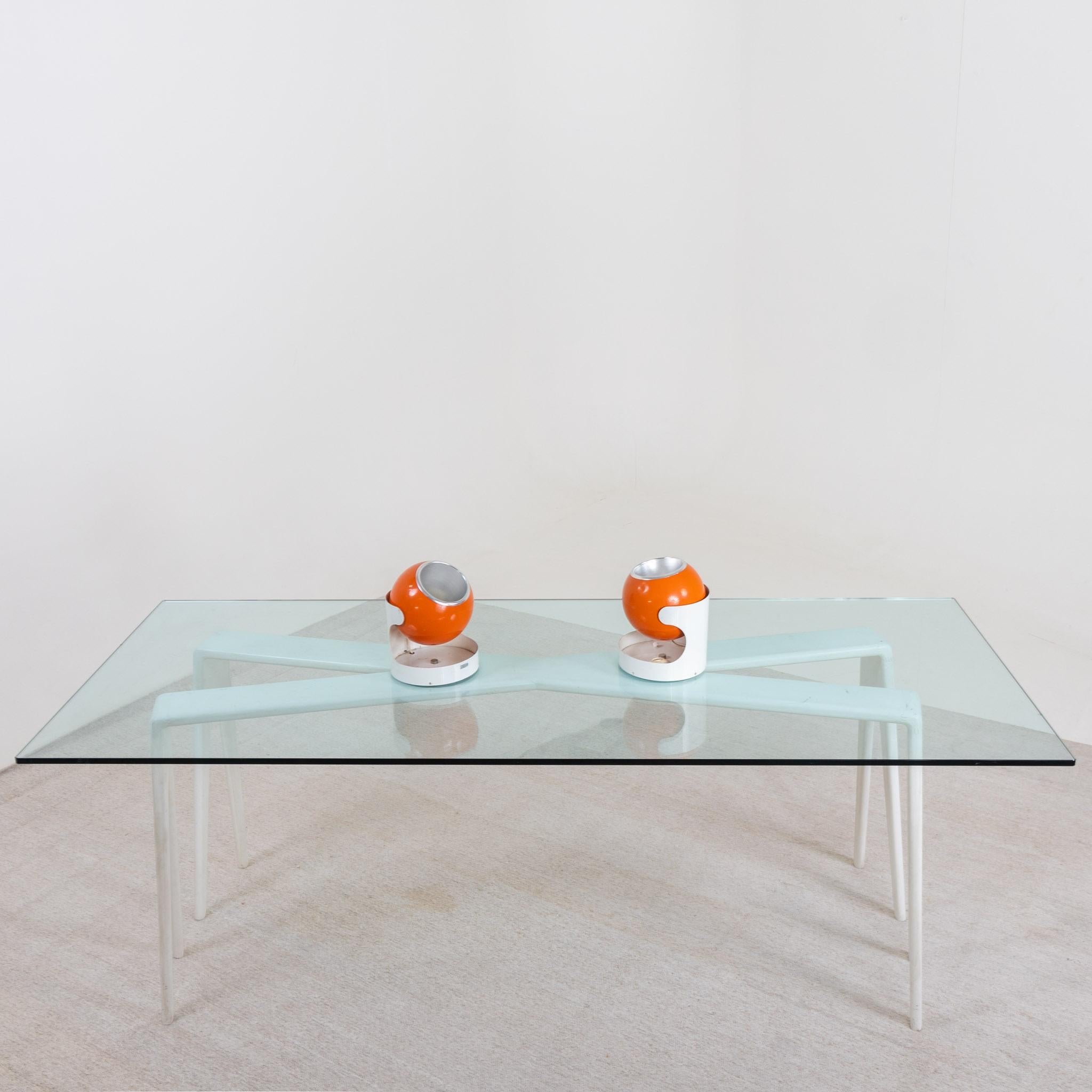 White Dining Table with Glass Top, Le Opere E i Giorni, Italy 20th Century For Sale 2