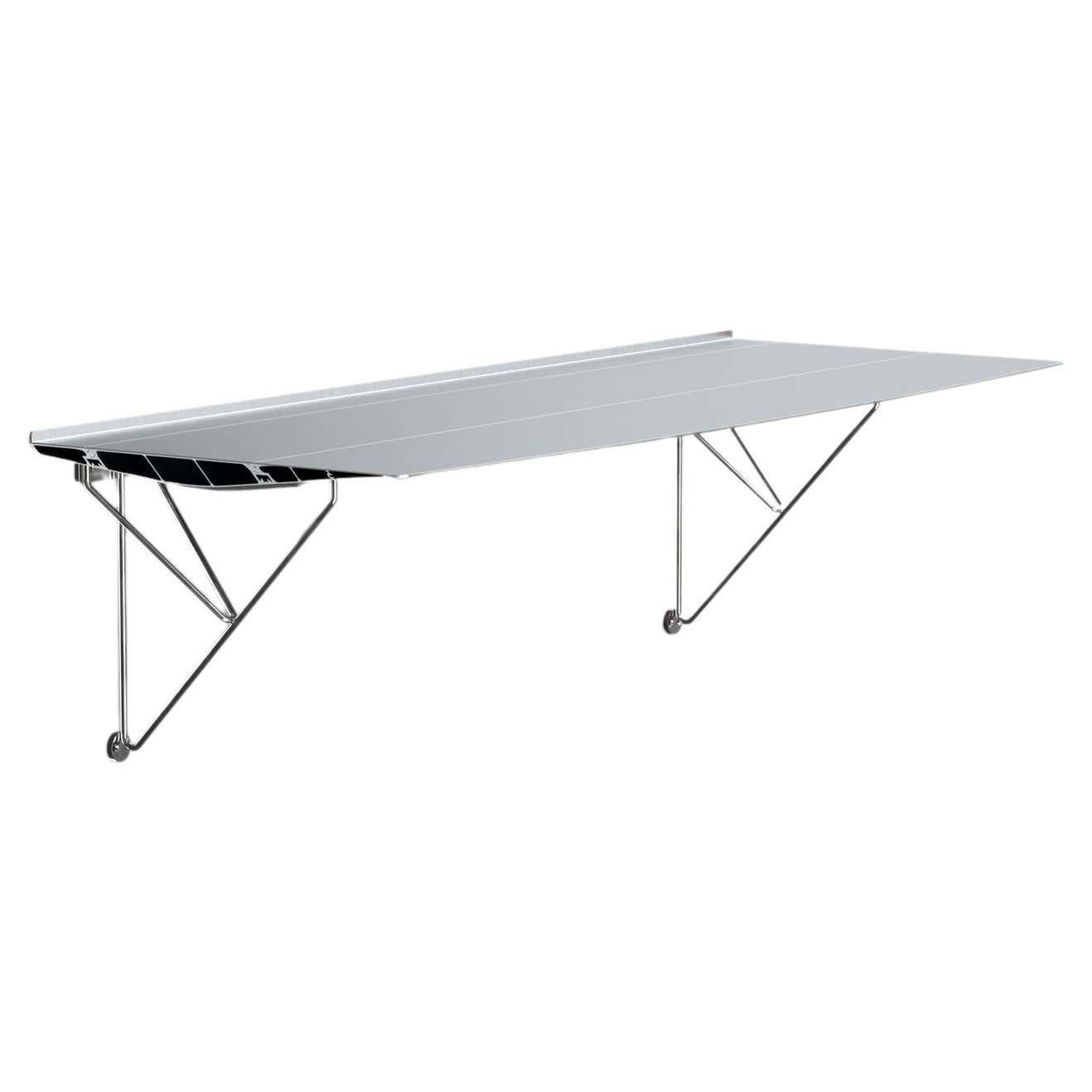 Spanish Table B Desk Wall-Mounted Aluminum Anodized Silver Top Stainless Steel Rod Legs