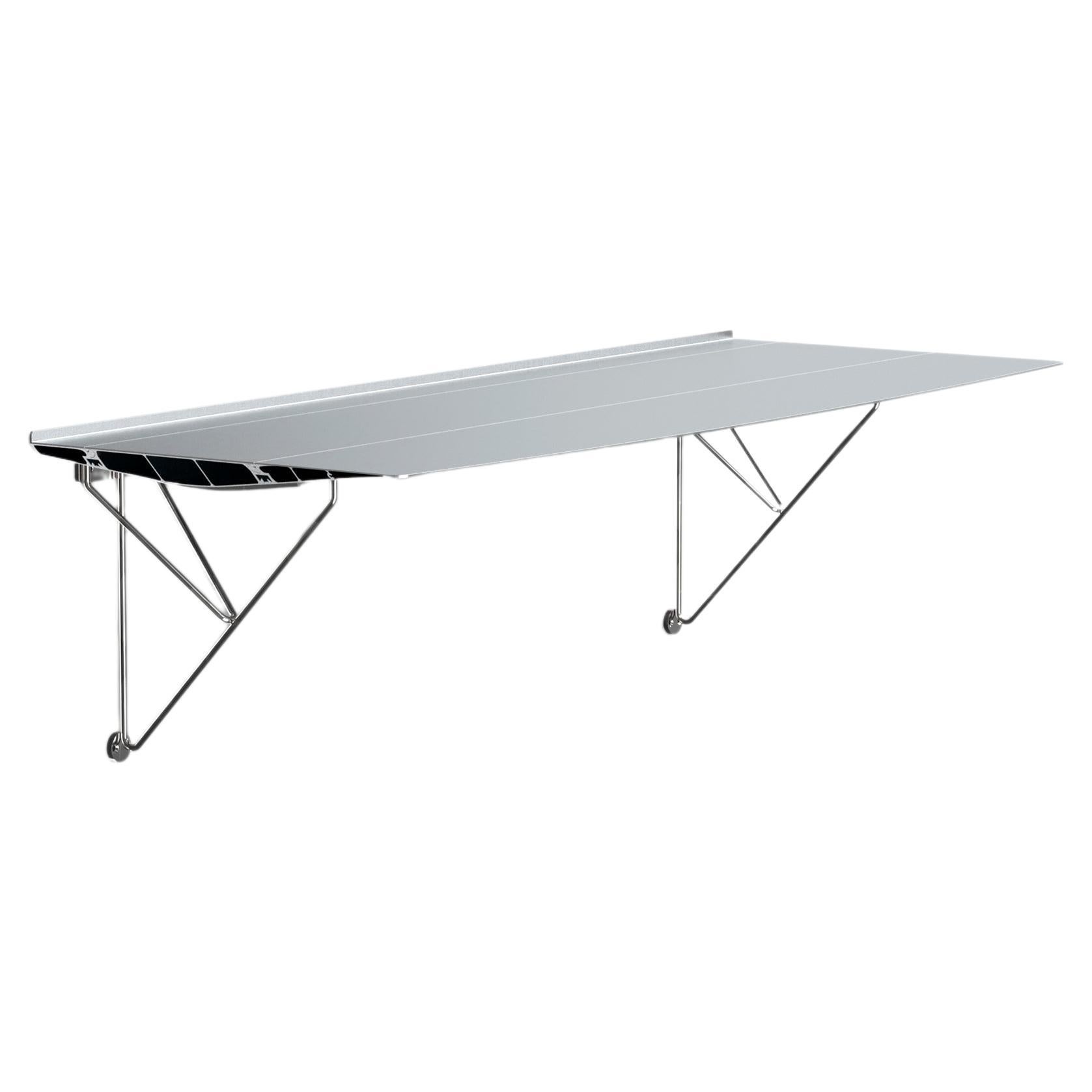 Wandschreibtisch „Table B“ aus Aluminium mit eloxierter Silberplatte aus Edelstahl