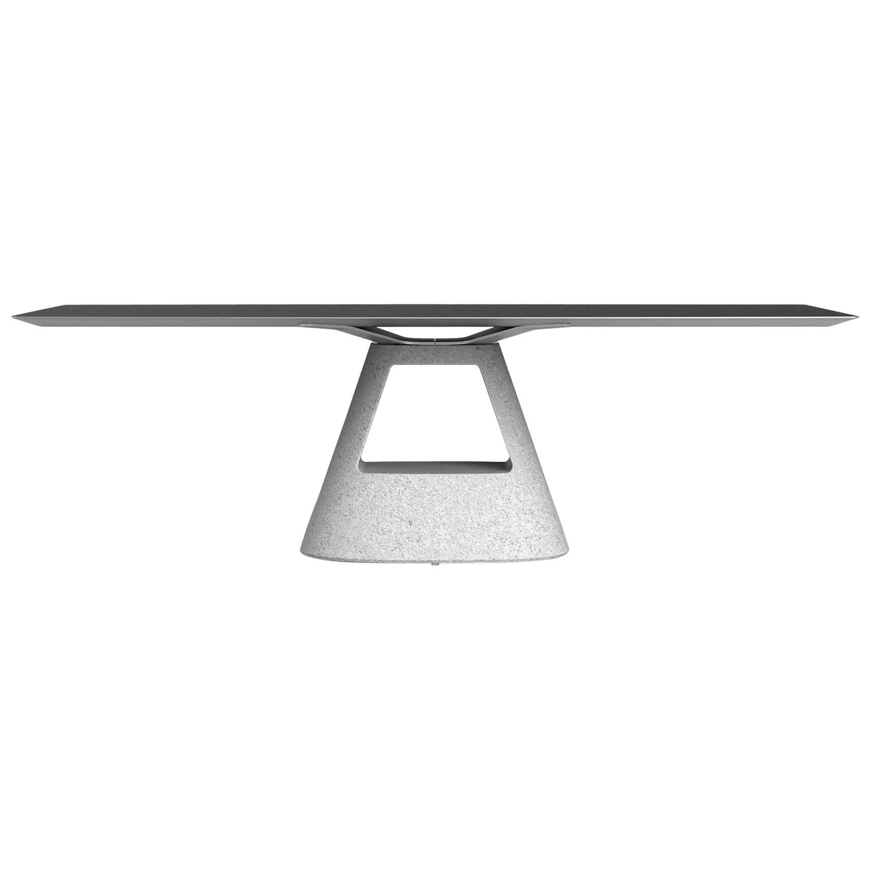 Outdoor dining or workspace table recyled extruded aluminum top concreate base 