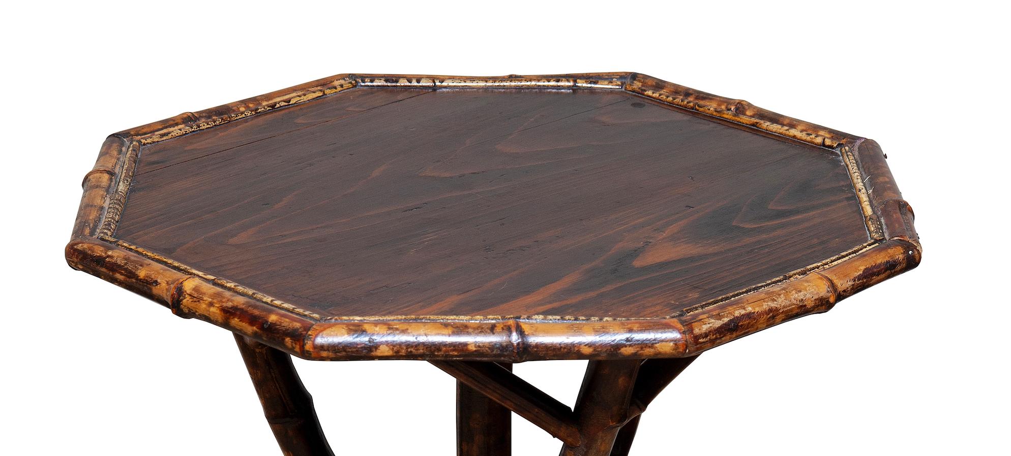 Victorian Table Bamboo Pine Faux Tortoishell Tripod Octagonal, 19th Century For Sale