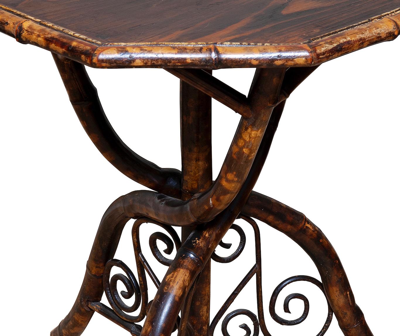 English Table Bamboo Pine Faux Tortoishell Tripod Octagonal, 19th Century For Sale