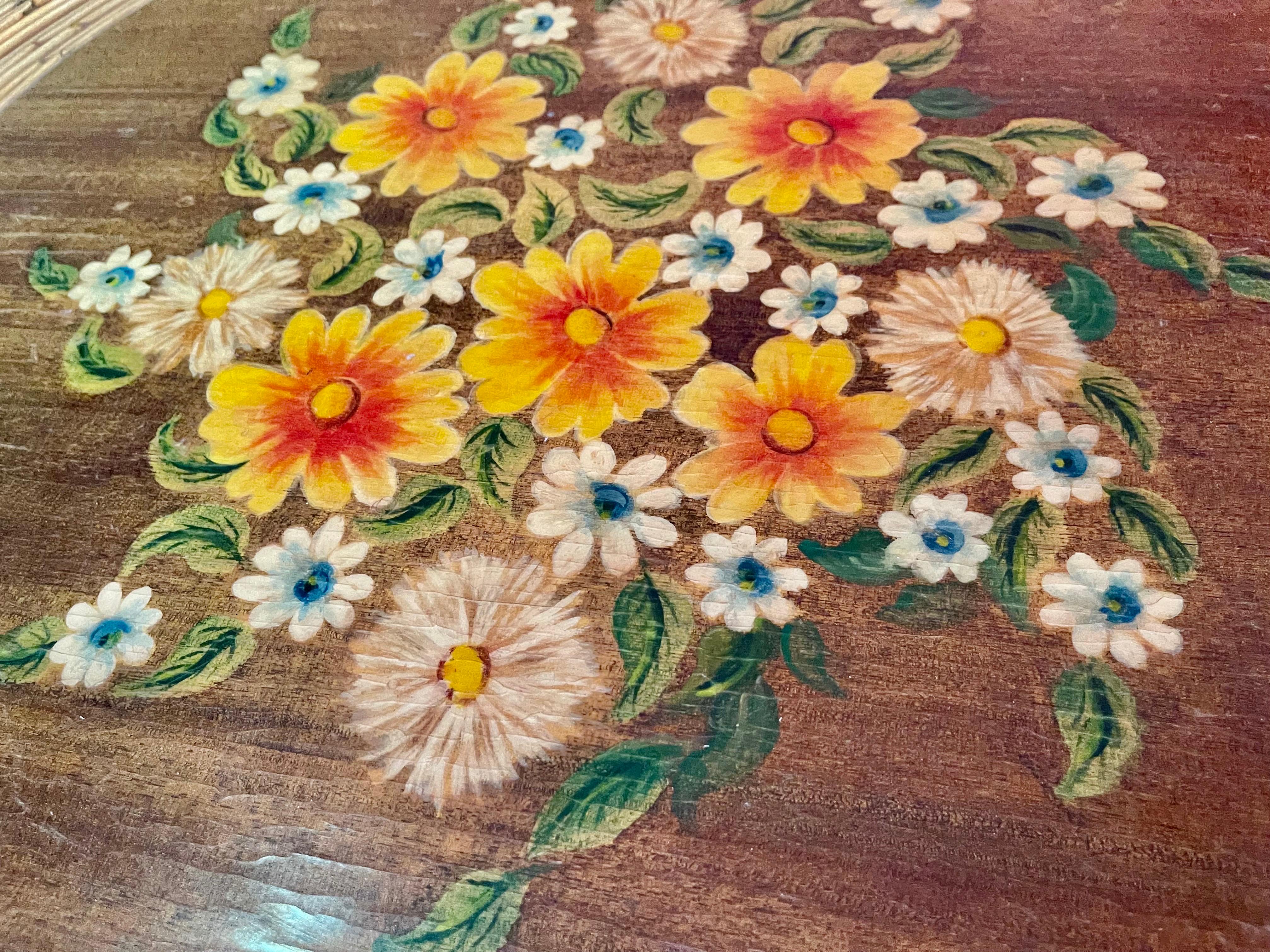 Mid-Century Modern Table en bambou avec fleurs et enseigne en rotin d'exception, France, années 1960 en vente