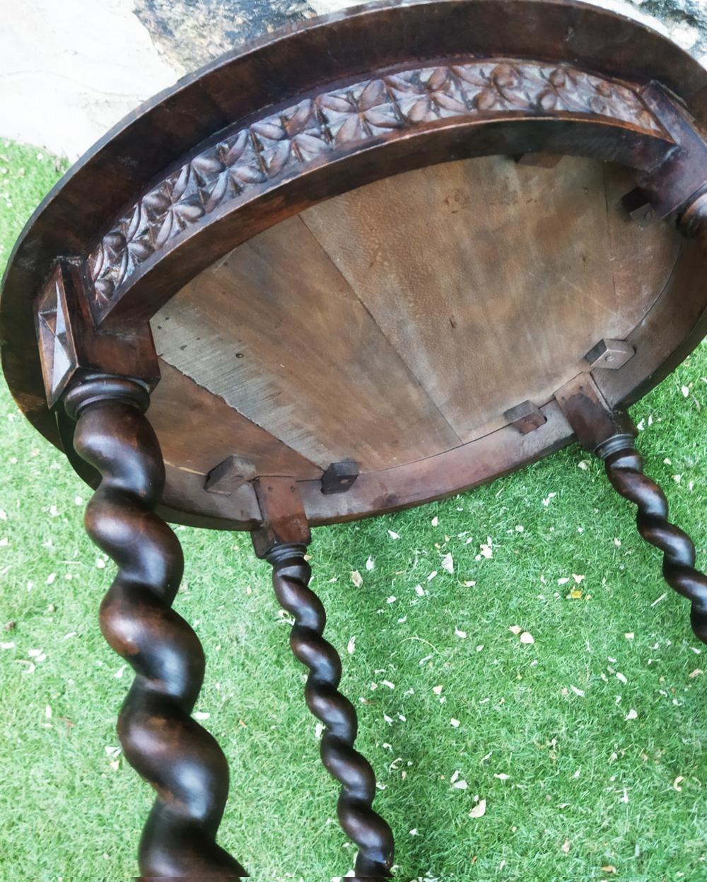 Wood Side Table  Round Barley Twist Legs, From Spain Tourned, Spanish Colonial