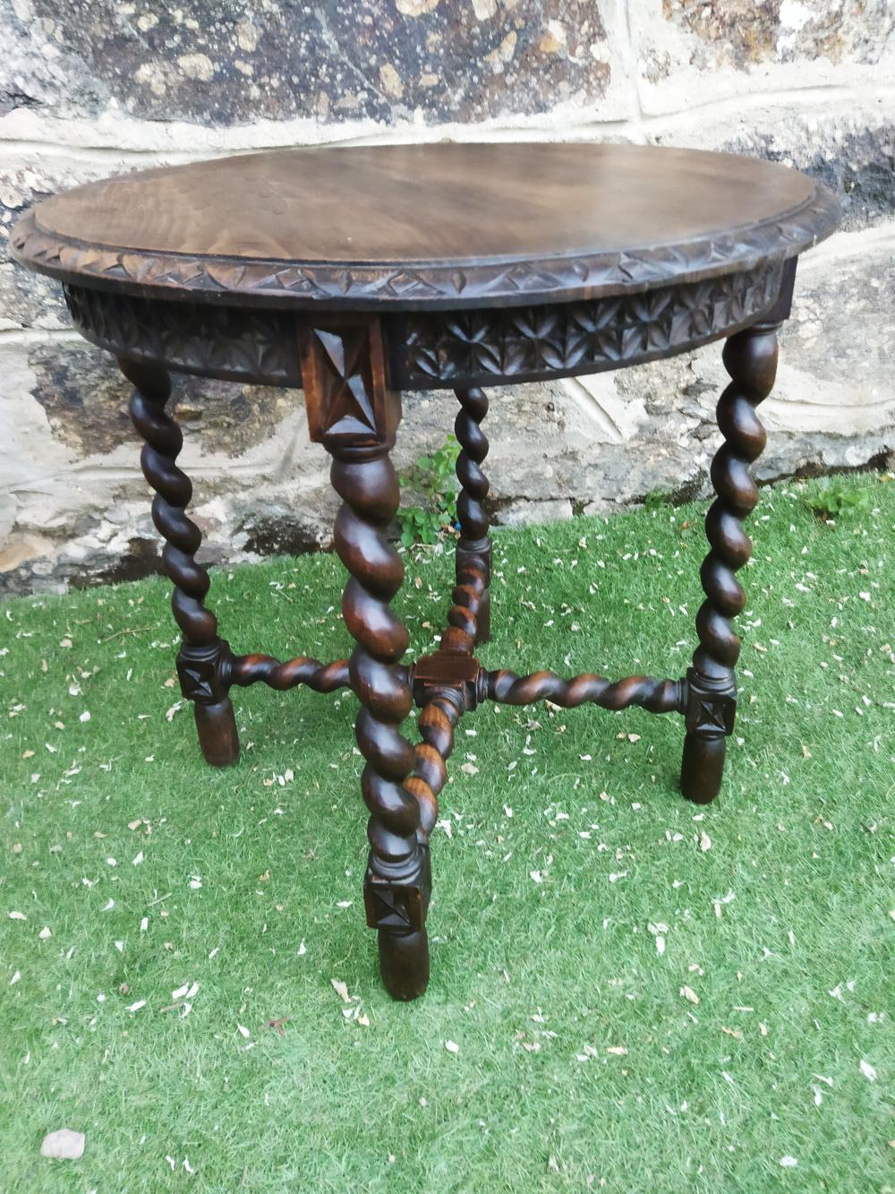 Renaissance Revival Side Table  Round Barley Twist Legs, From Spain Tourned, Spanish Colonial