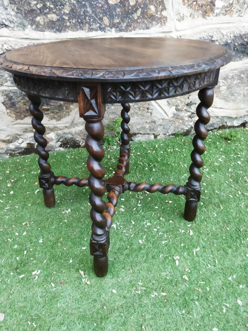 Turned Side Table  Round Barley Twist Legs, From Spain Tourned, Spanish Colonial