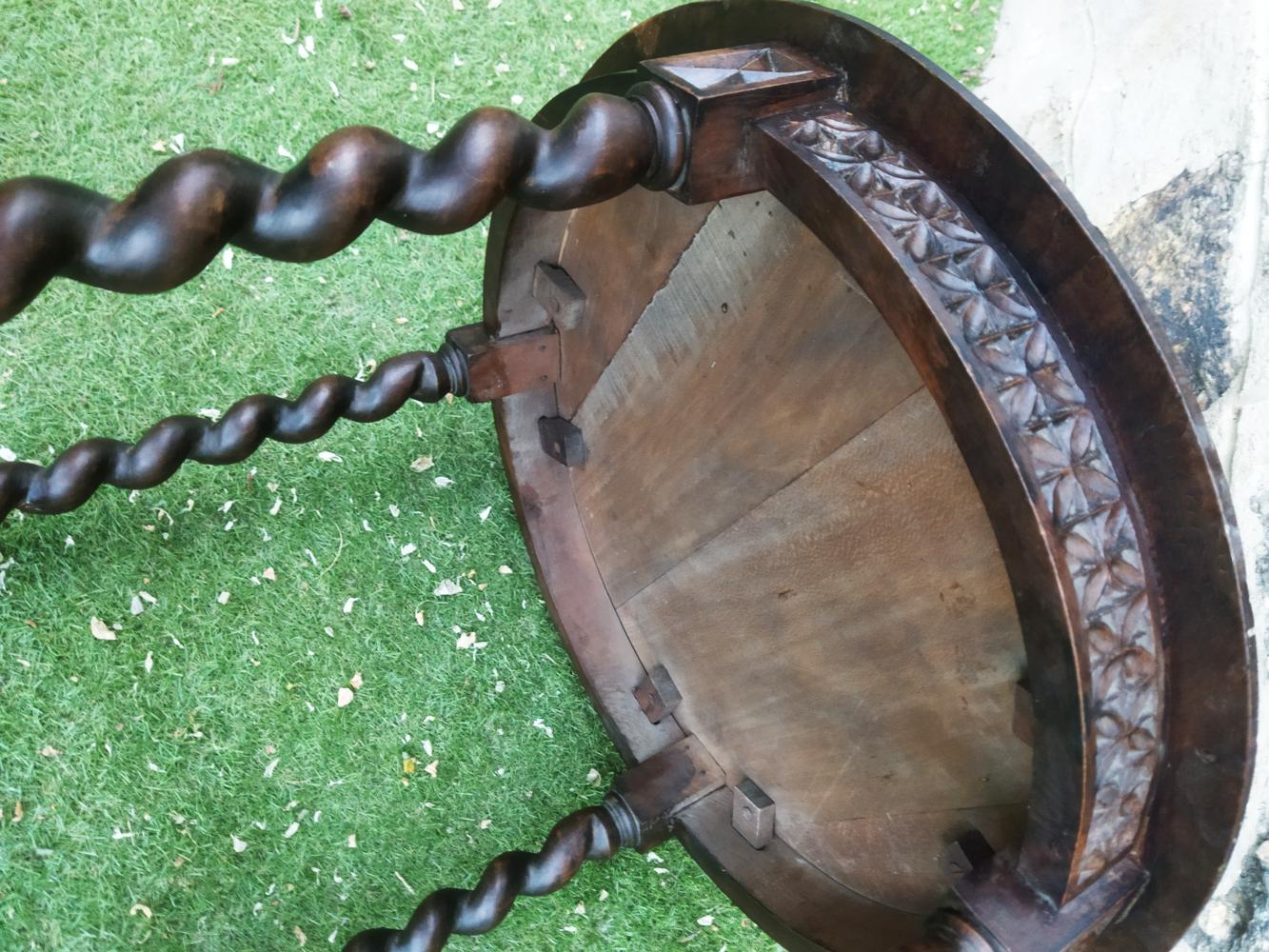 19th Century Side Table  Round Barley Twist Legs, From Spain Tourned, Spanish Colonial