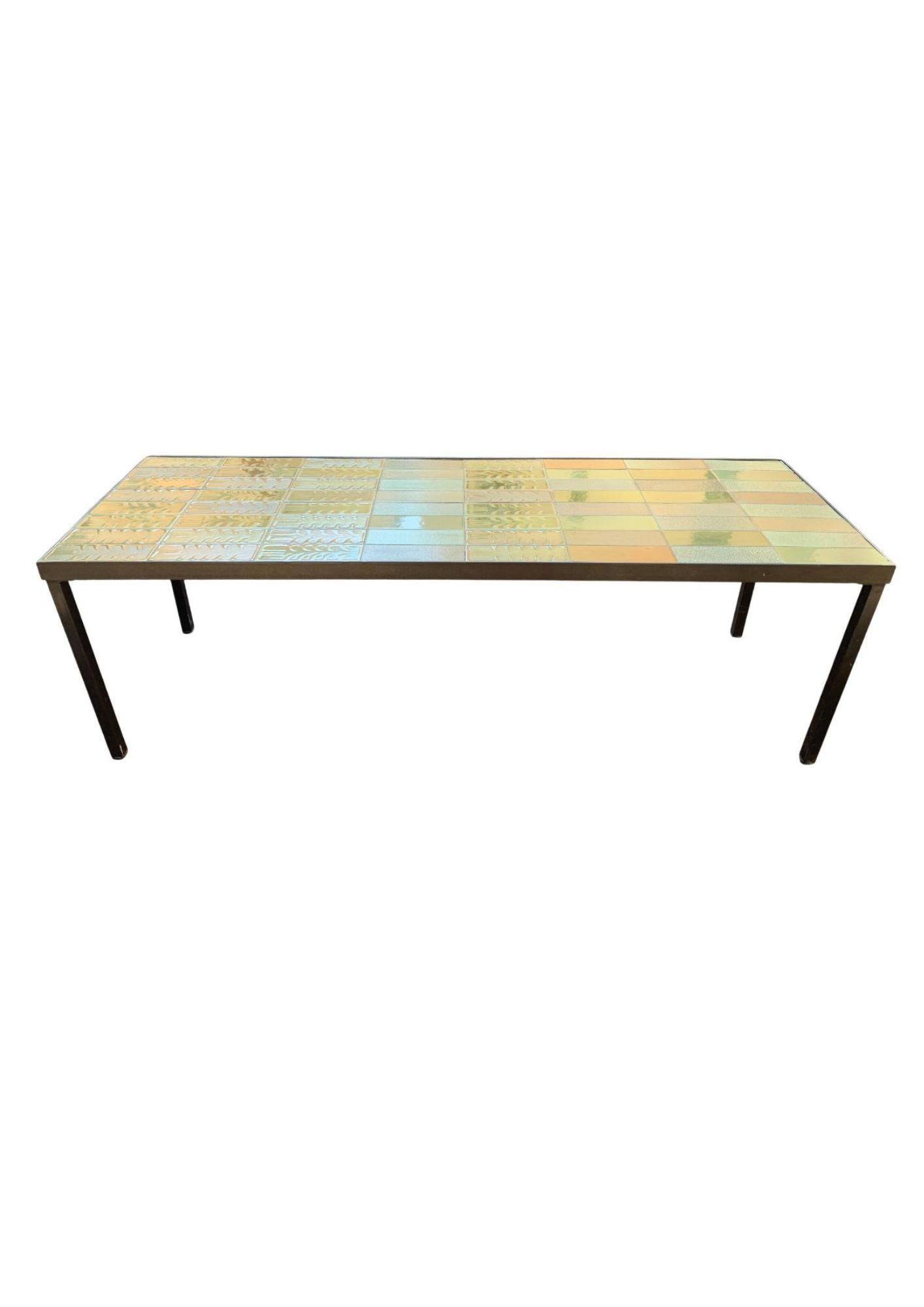 Coffee table with ceramic tiles by French artist Roger Capron