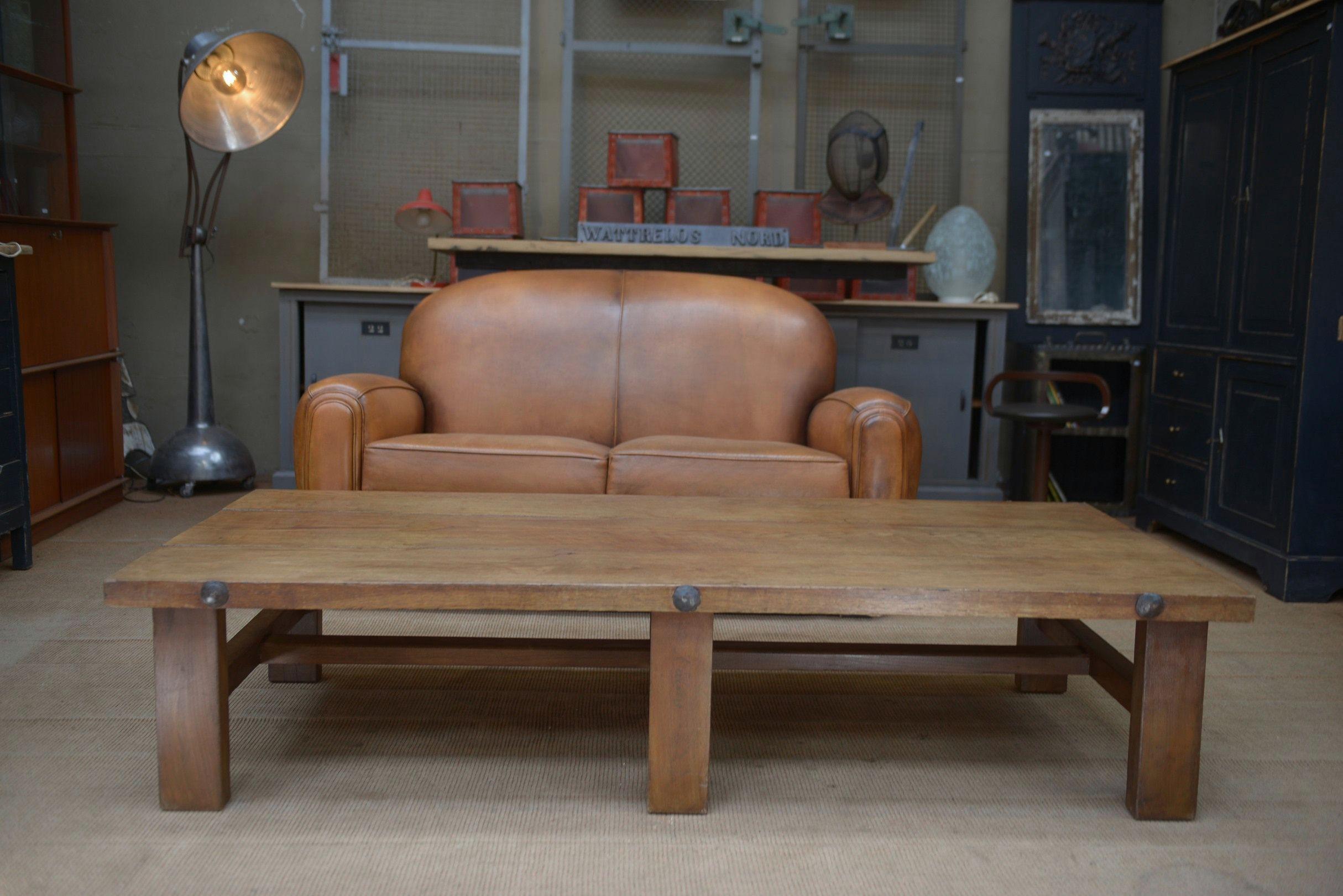 Table basse 6 pieds en chêne massif 1950 