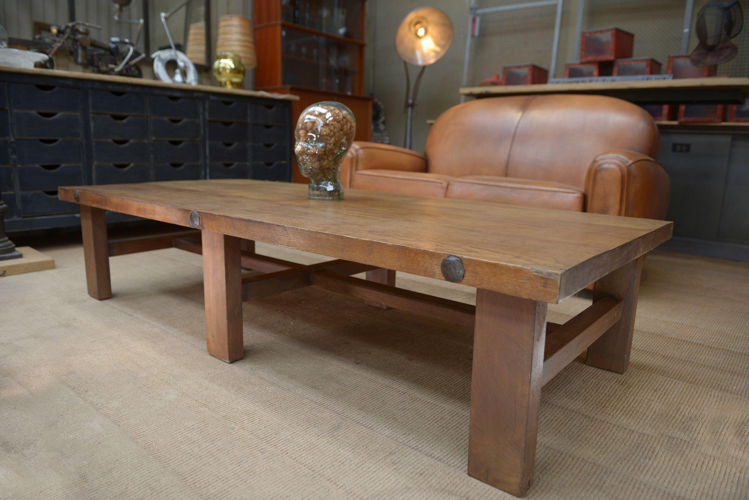 Oak Table basse 6 pieds en chêne massif 1950 For Sale