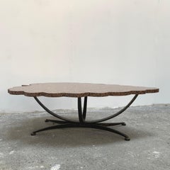 Table basse ancienne granit et fer forgé martelé