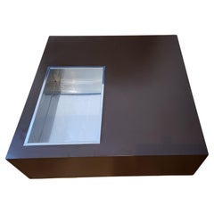 Table basse bar de Willy Rizzo, brun et chromé Italie 1970 vintage