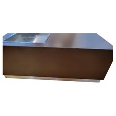 Table basse bar de Willy Rizzo, brun et chromé Italie 1970 vintage