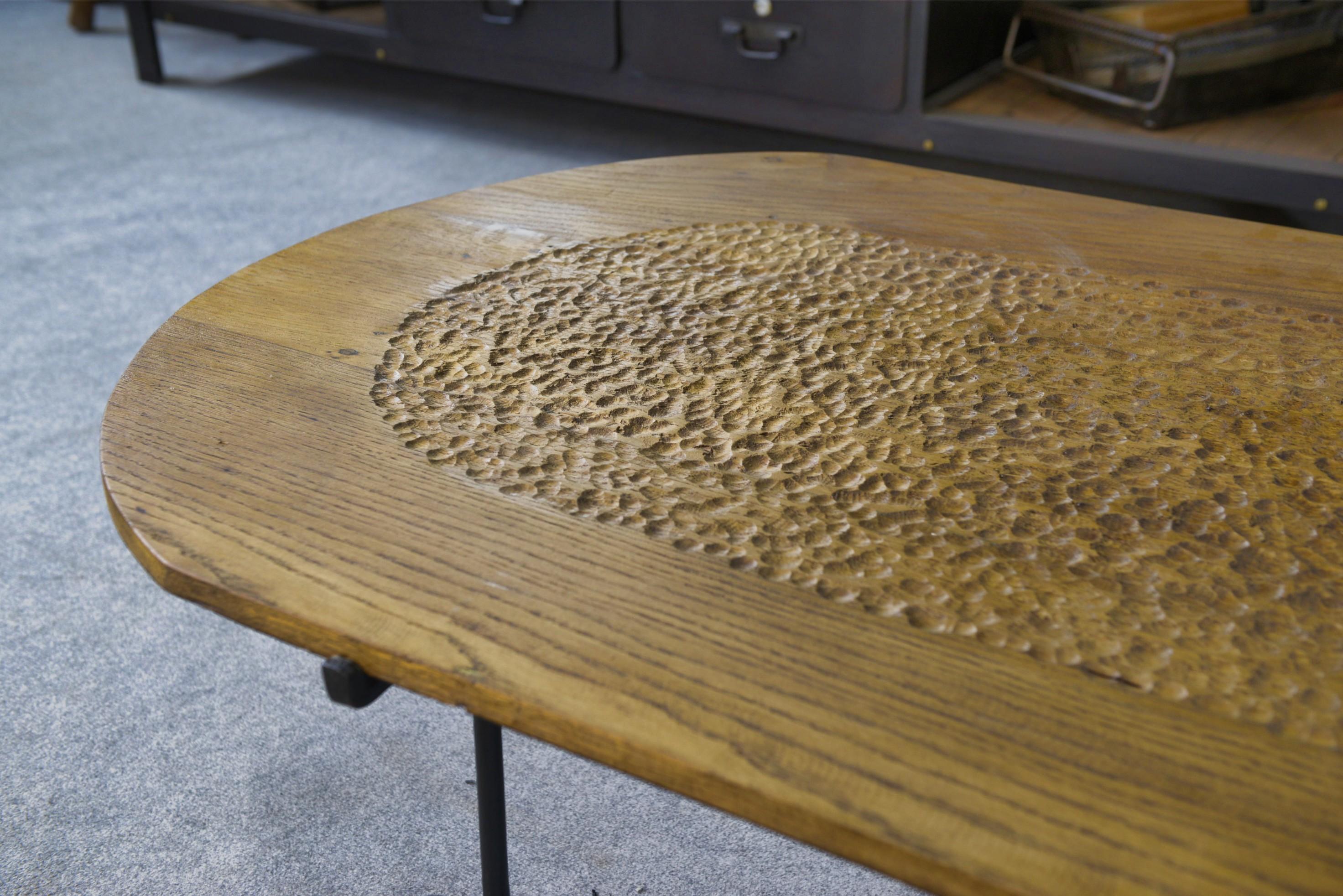 Brutalist Table basse brutaliste en chêne massif - fer forgé dans le goût de Noll-Marolles For Sale