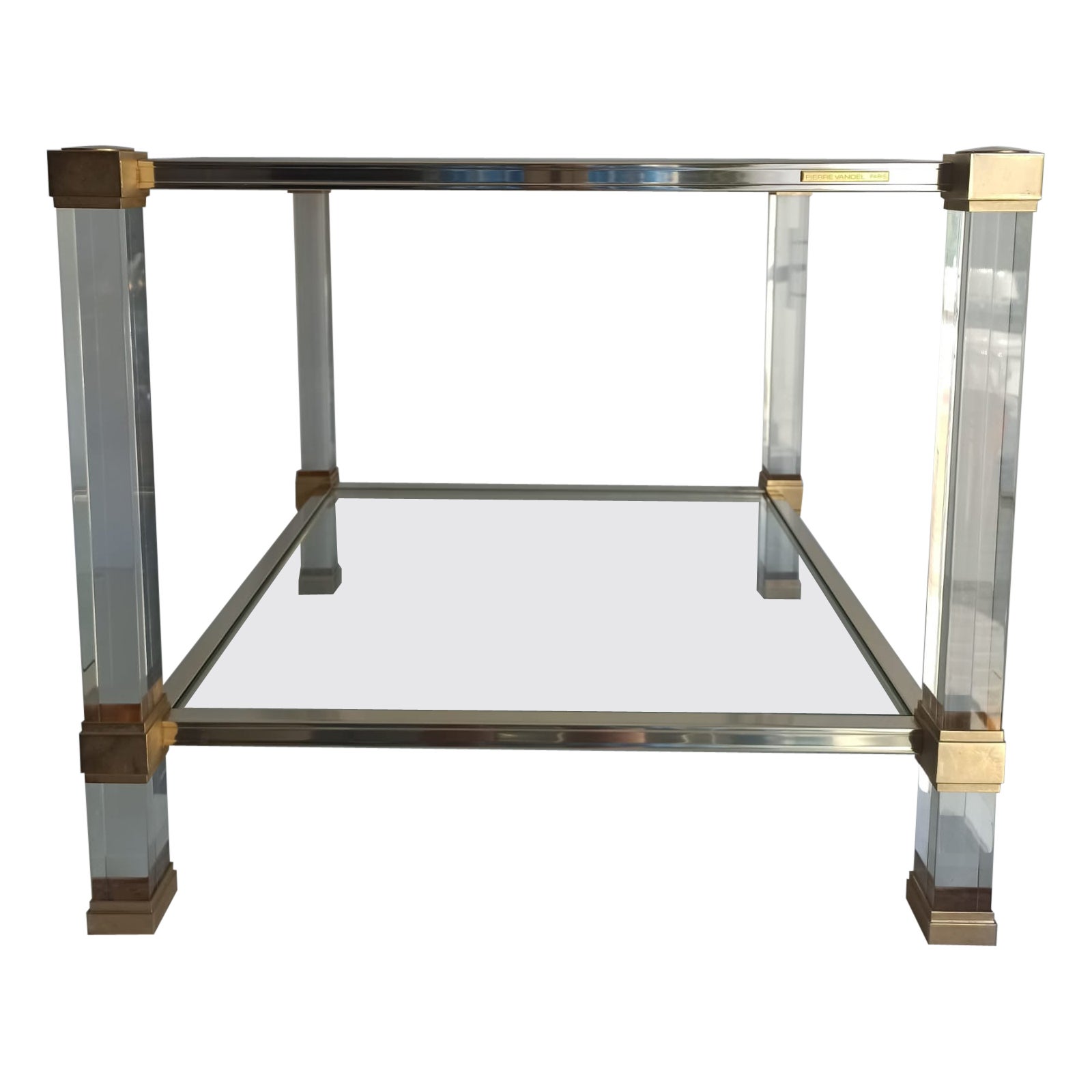 Table basse carrée verre et altuglass Pierre Vandel en vente