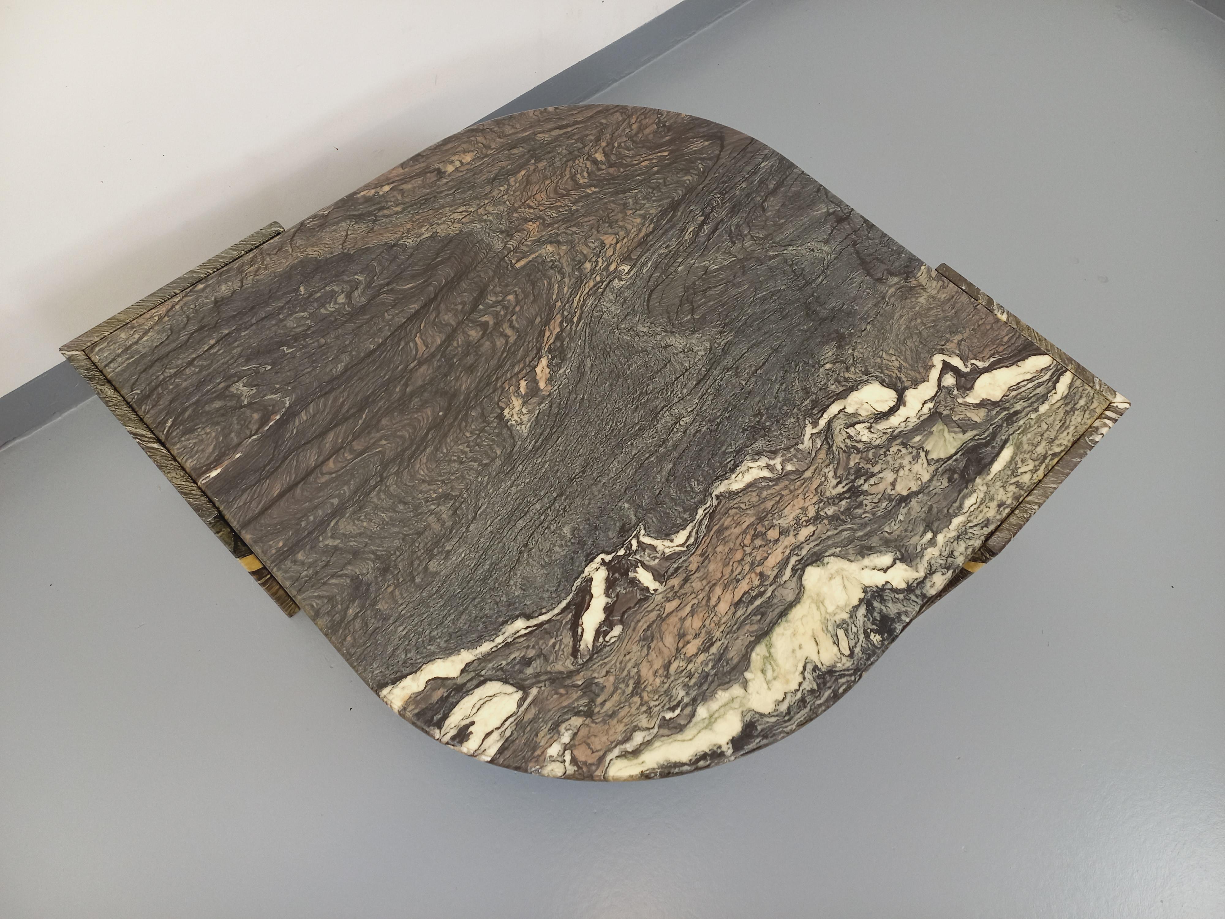 Table basse carrée vintage en marbre gris vert des années 70 Bon état - En vente à BESANÇON, FR
