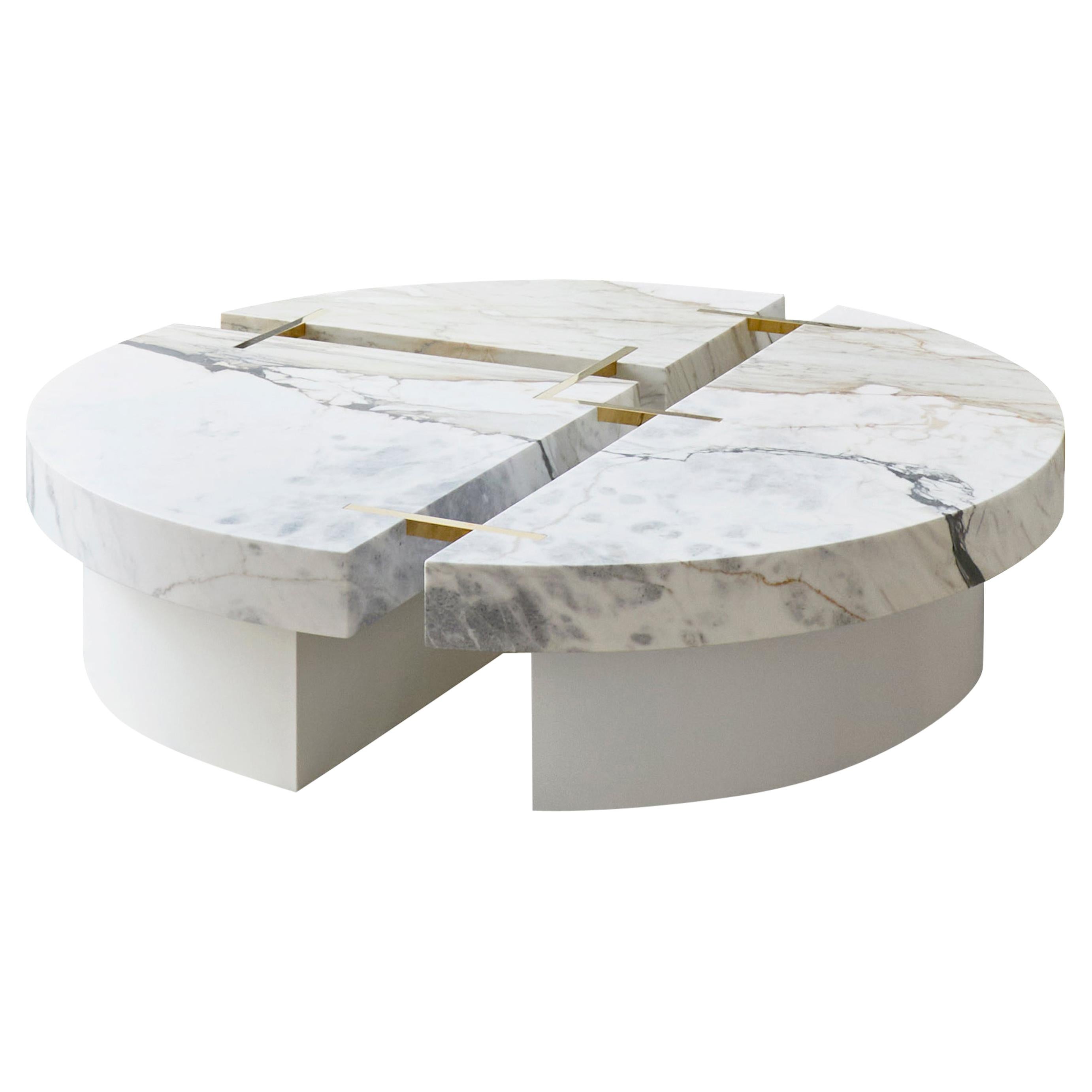 Round Marble Coffee table Couture with Brass Details by Hervé Langlais France