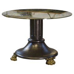 Table basse en fonte et verre églomisé néo-classique 1940's